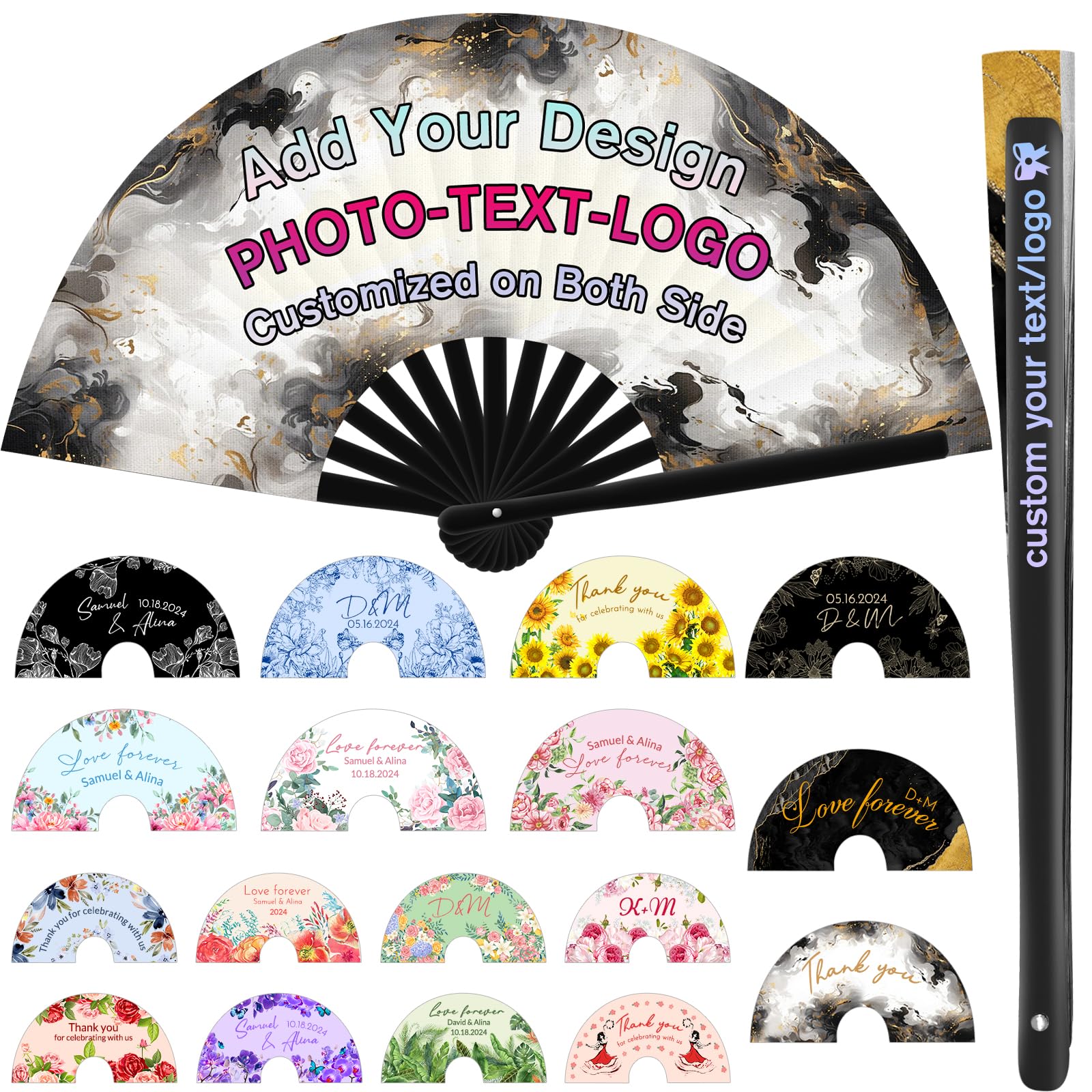 Greaxid Personalized Foldable Bamboo Fans, Custom Vintage Handheld Fan with Photo Text Customized Folding Hand Fans Gift for Performance Wedding Dance Church Party 13 in