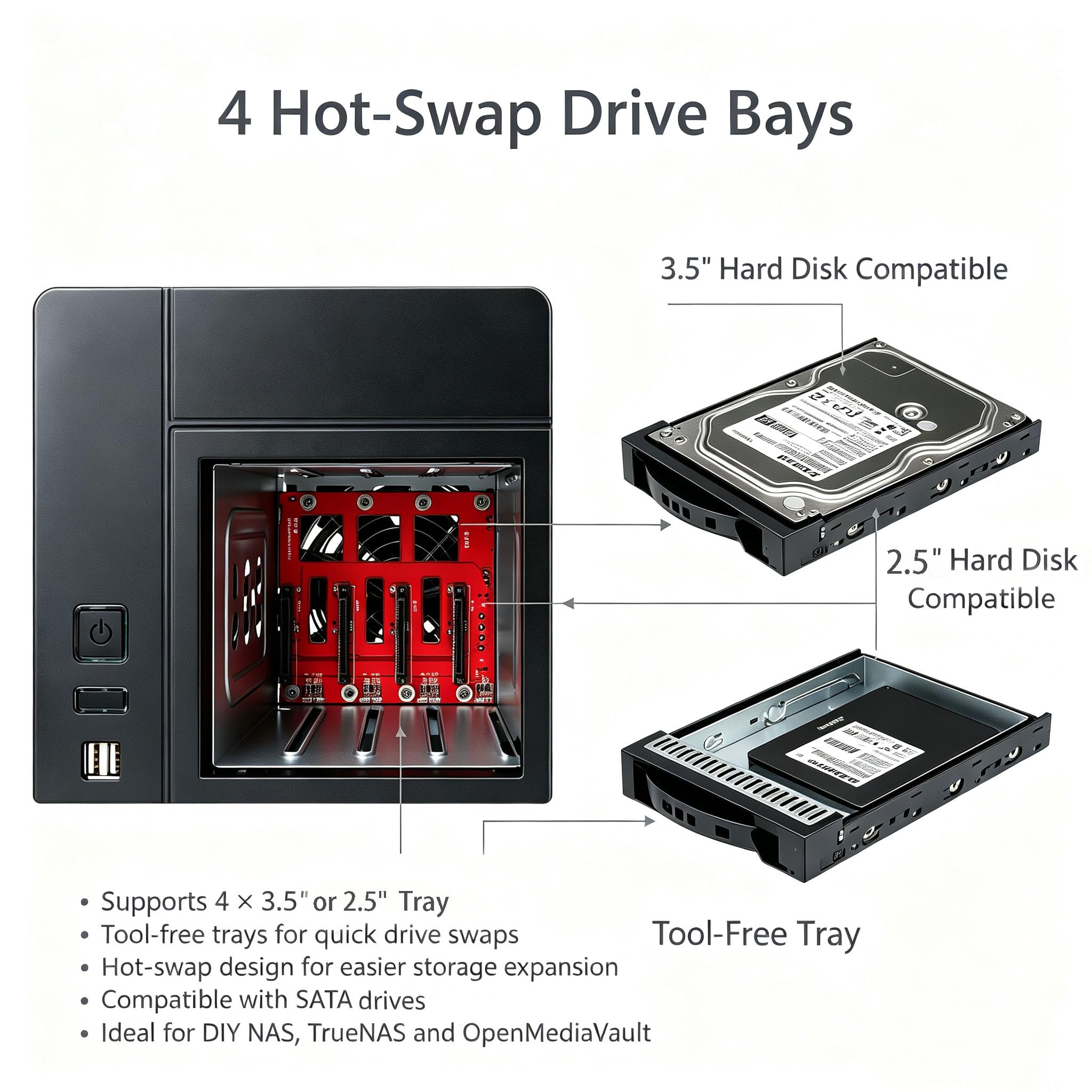 Amazon.co.jp: AUDHEID K3 4ベイミニITX NASケース、ホットスワップ3.5