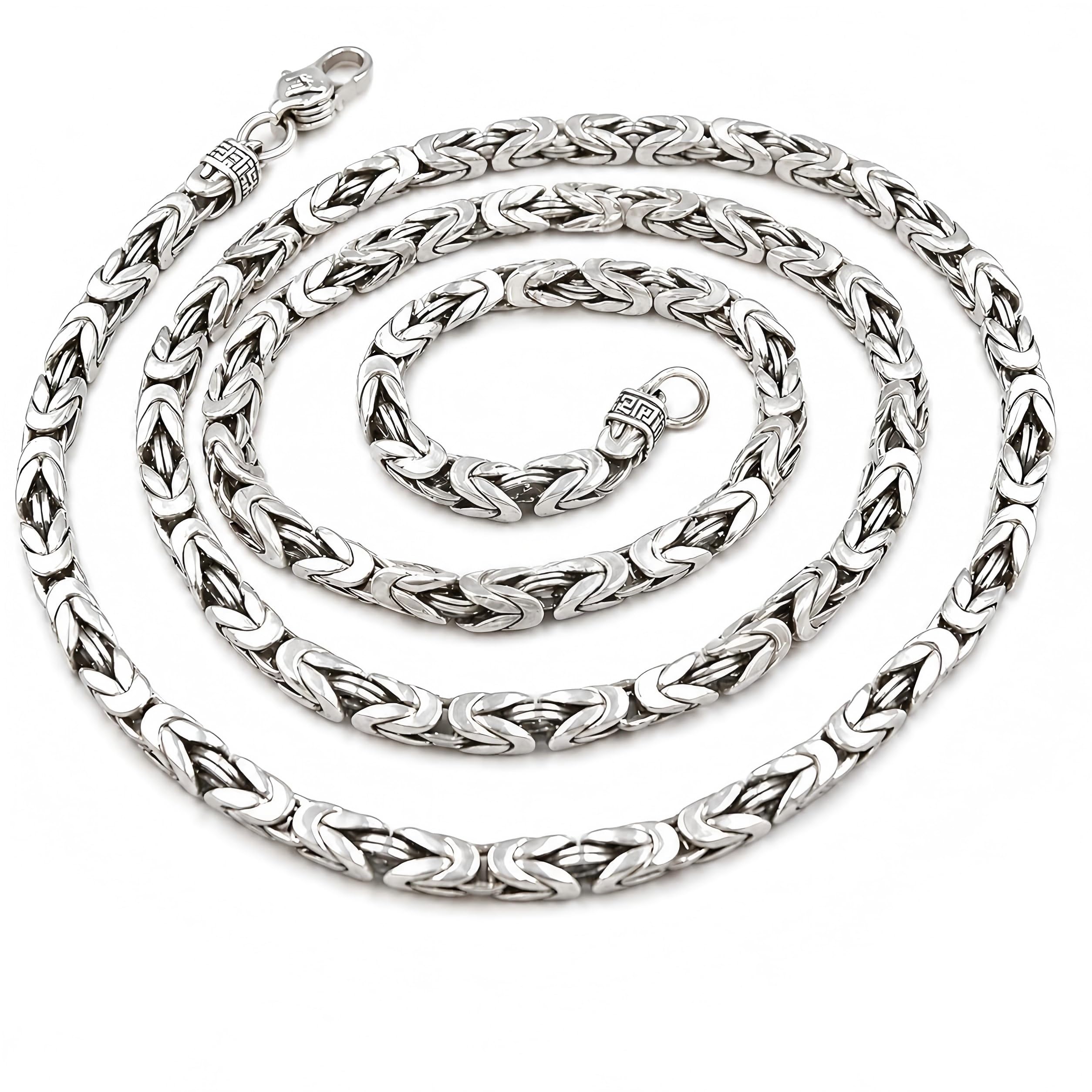 Collar de Plata auténtica 925 para Hombre y Mujer, eslabón de Cadena bizantino de 4mm