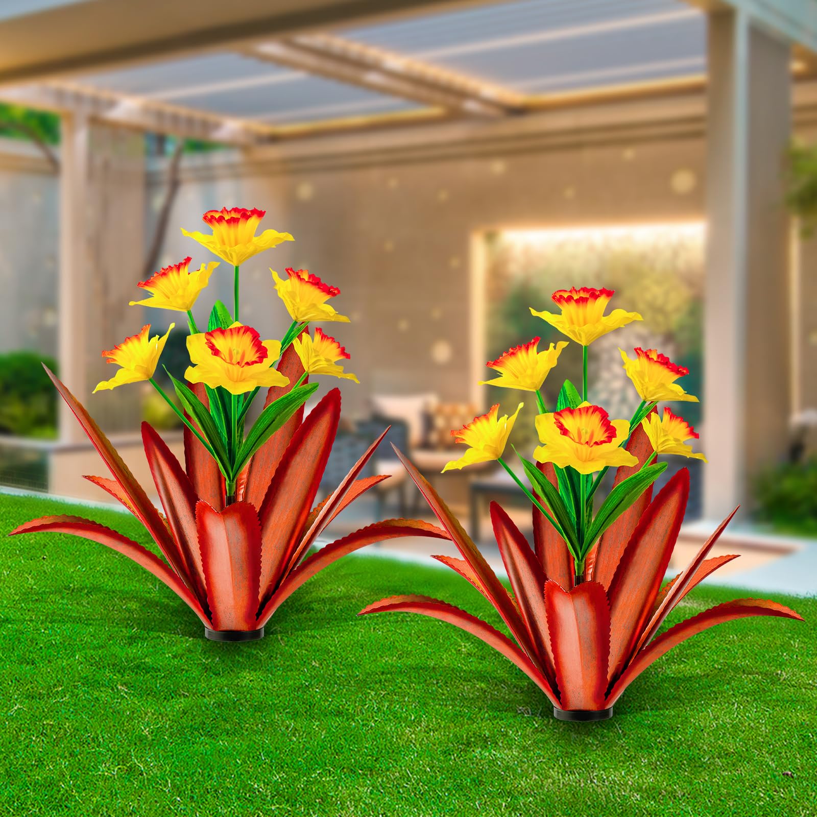 TOMBABY Huge Metal Agave Plants Outdoor Decoration Yellow 2 Pack