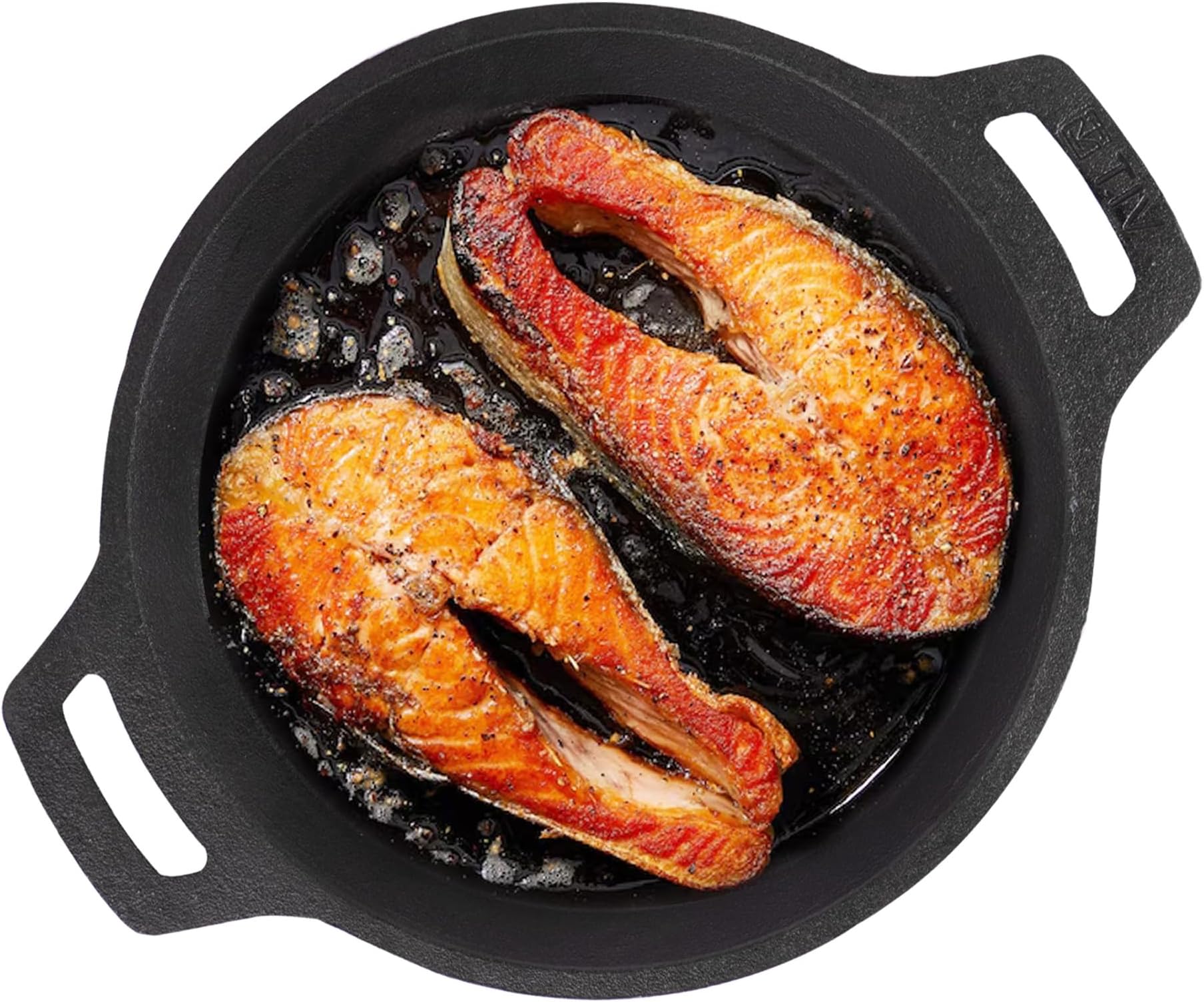 The Indus Valley Preseasoned Cast Iron Fish Fry Pan With Double Handle | Large 25Cm/ 9.8Inch, 2Kg | Induction Friendly | Nonstick Fish Fry Pan, 100% Pure & Toxin Free, No Chemical Coating, Black