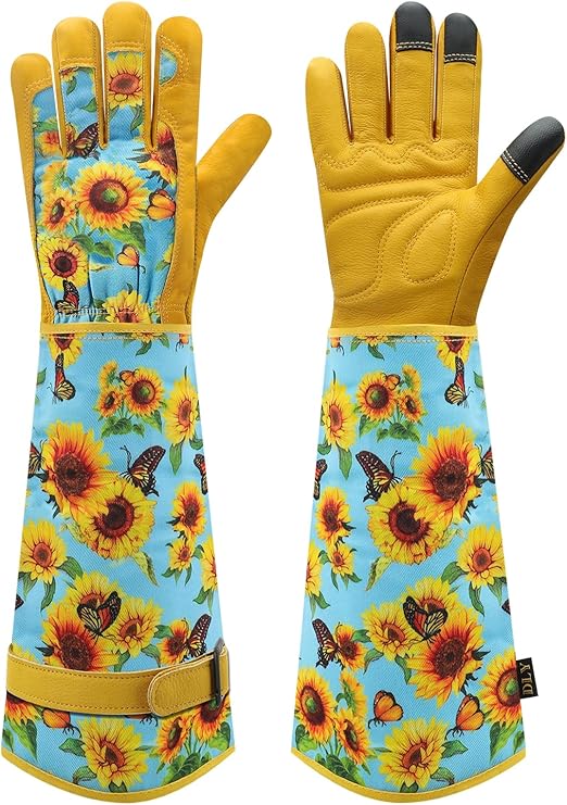 DLY Gardening Gloves for Women, Rose Gloves Gardening Thorn Proof, Long Garden Gloves for Women (Blue, Medium)