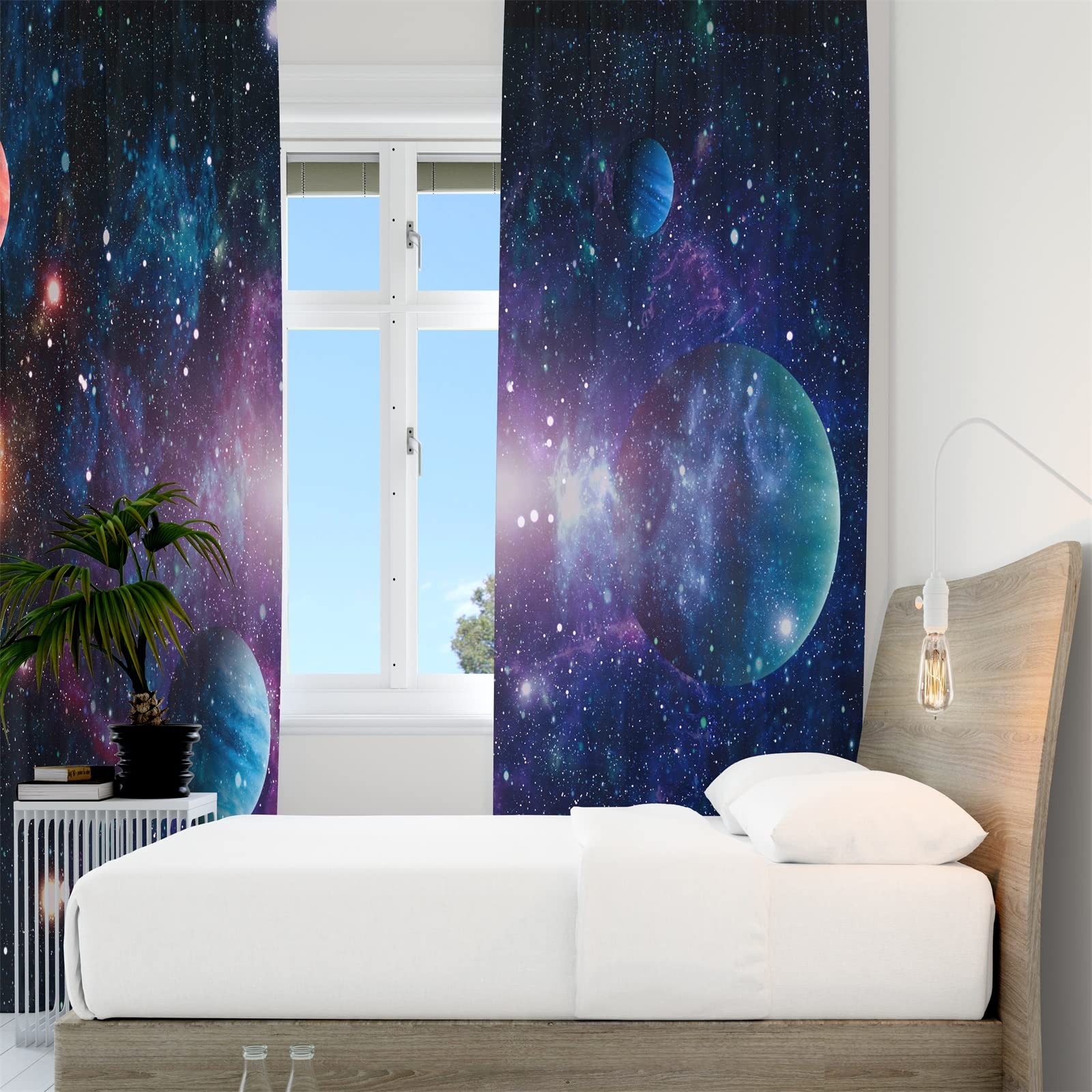YongFoto 117x183cm Rideaux Occultants pour Chambre Garçon - Planète Énorme Point Lumineux Fantaisie Galaxie Espace - Salle de Jeux Salle de Théâtre Privée, 2 Panneaux