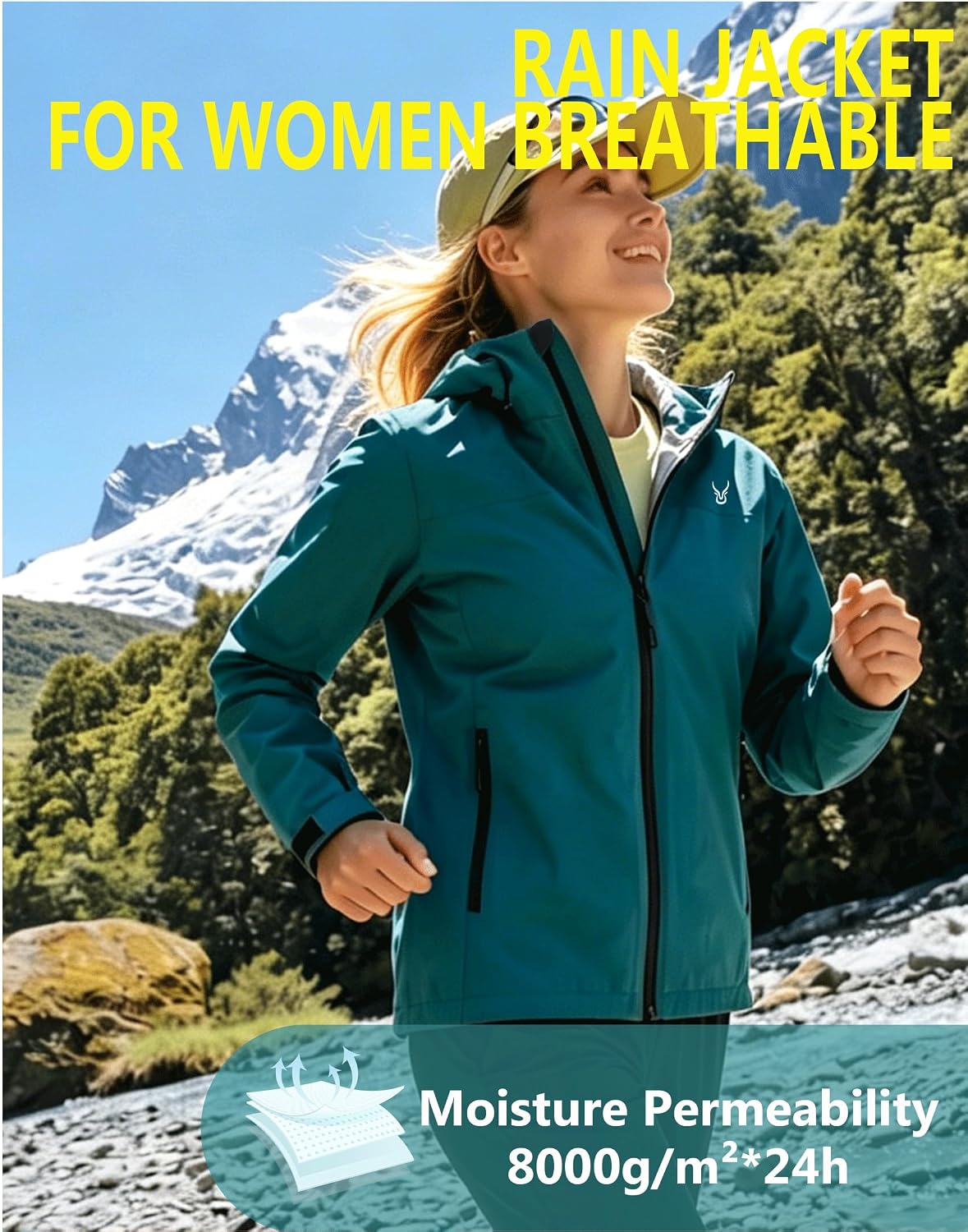 Womens Waterproof Jacket, Spring Jackets for Women, Ladies Rain Jackets Windbreaker with Hood