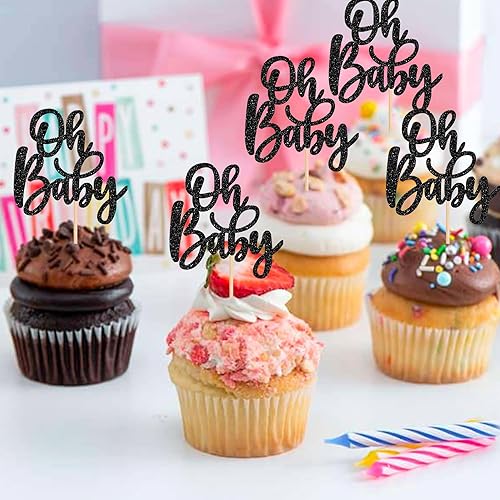 Miniatura 108 de 1 pieza de decoración de pastel Oh Baby Shower con purpurina para baby shower, bautismo, revelación de género de bebé, decoración de pastel