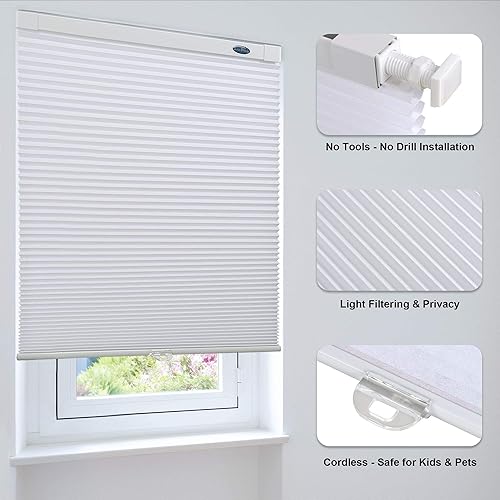 Miniatura 4 de LazBlinds Persianas celulares sin cordón, sin herramientas, sin taladro, filtrado de luz, persianas celulares de poliéster para ventana, tamaño de