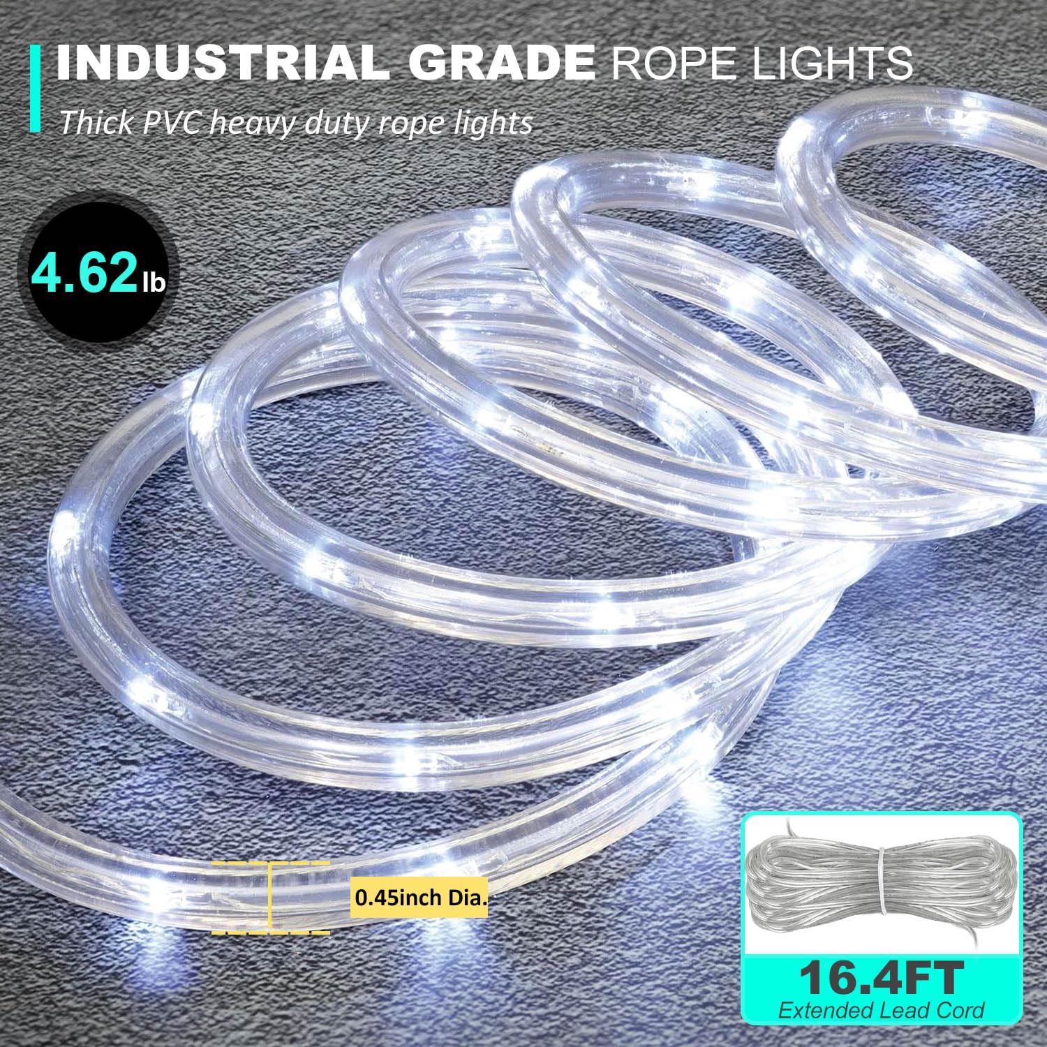 Krislait 118 FT 480 LED Rope Lights for Outside, 0.45IN Dia. Rope Light Plug in Waterproof Outdoor String Lights for Garden, Tree, RV, Patio, Holiday Decoration, Party (Cool White)