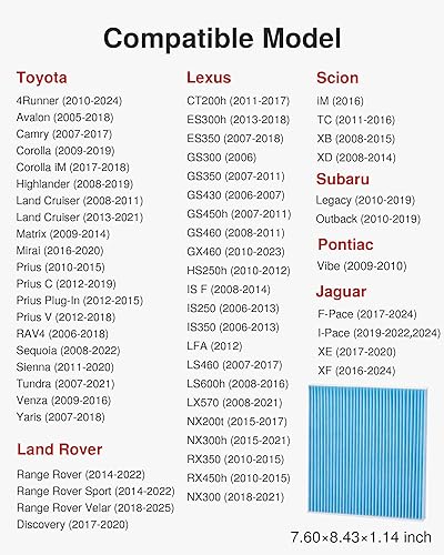 Miniatura 5 de Puroma Filtro de aire de cabina compatible con Toyota Camry, RAV4, Highlander, Corolla, Sienna, Tundra, Prius, 4Runner, Subaru Outback y Legacy,