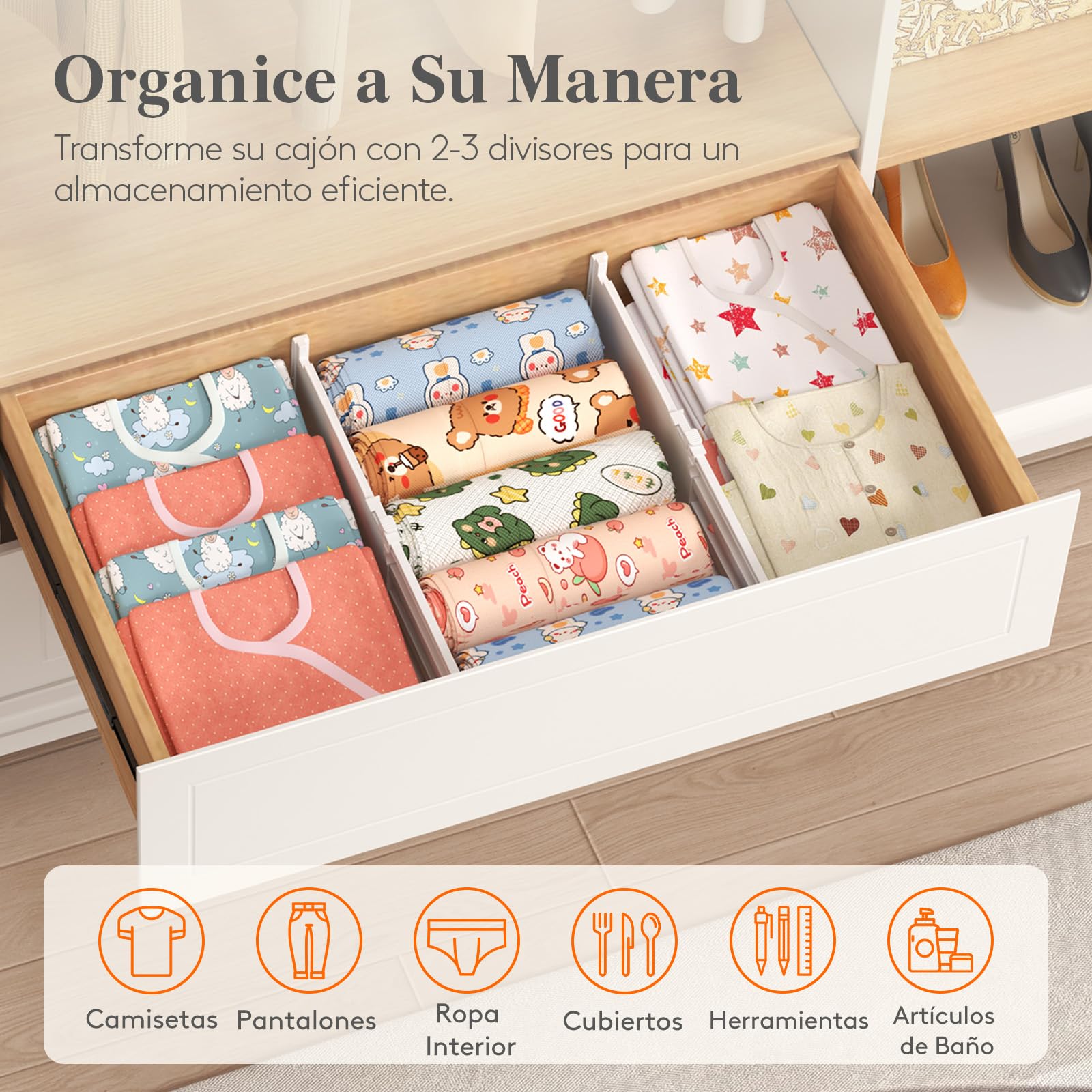 Lifewit Separadores de Cajones Ajustables, Divisores de Armario Ropa, Cajones Organizadores Plastico para Cocina, Baño, Mesita de Noche, 9 Piezas, Longitud Interior de 30 – 47 cm y Altura 13 cm