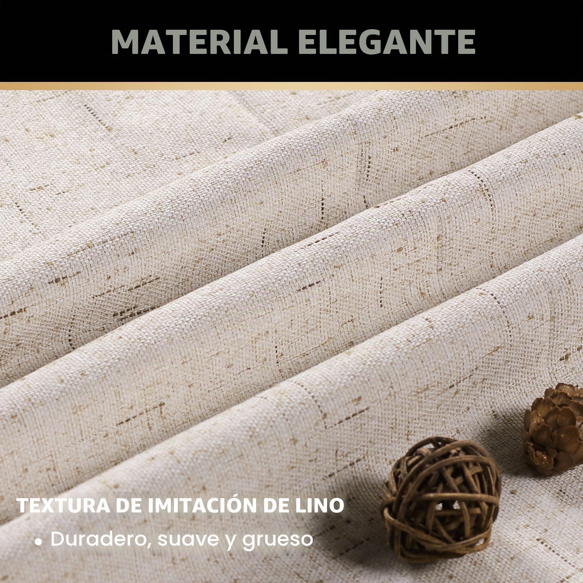 PrinceDeco Cortinas Opacas 100% de Lino Texturizado primitivo para Dormitorio/Sala de Estar, Cortinas de Ahorro de energía, Tela de arpillera con Forro Blanco Aislante térmico (52 x 96 Pulgadas,
