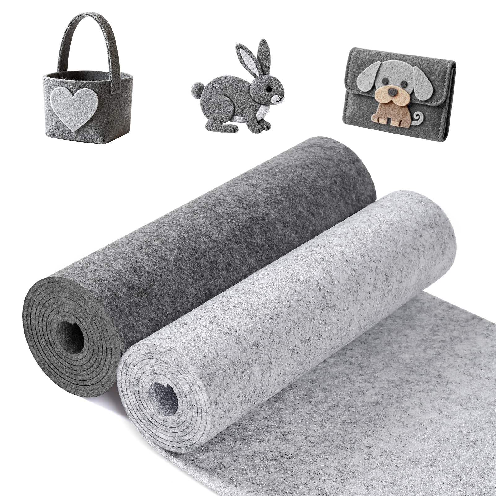moinkerin 3mm Filz Meterware zum Zuschneiden, ca.150cm x 30cm, 2 Rollen | Filzstoff für DIY Patchwork Nähen Stickfilz, Taschenfilz Filzunterlage Dekofilz für Heimdekoration (Aschfarben + Dunkelgrau)