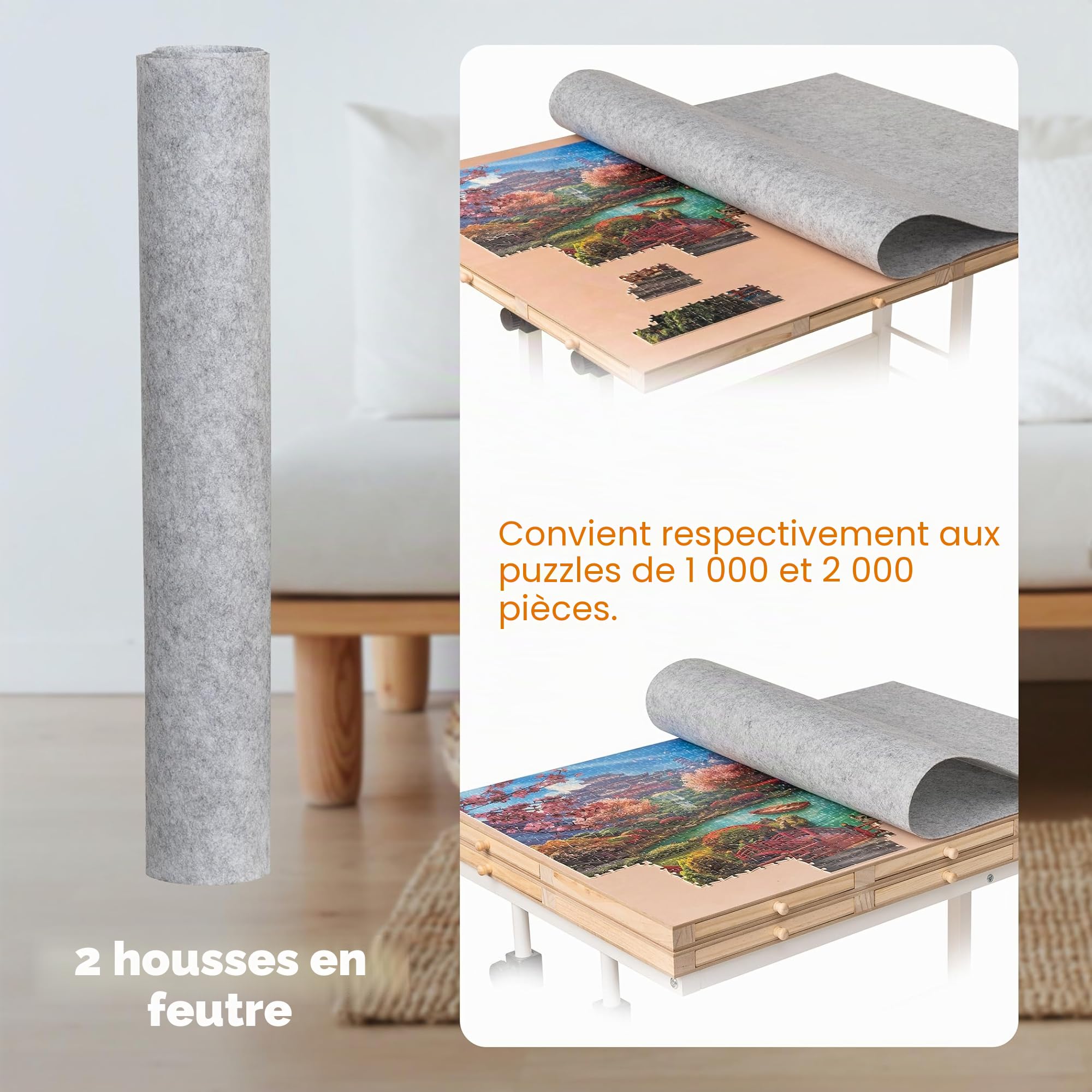 Tektalk Planche de Puzzle Pliable 2000/1500/1000 pièces avec Hauteur réglable, Table de Puzzle avec Couvercle et 8 Plateaux de tri/tiroirs, chevalet Puzzle avec Pieds, fermé avec 4 roulettes