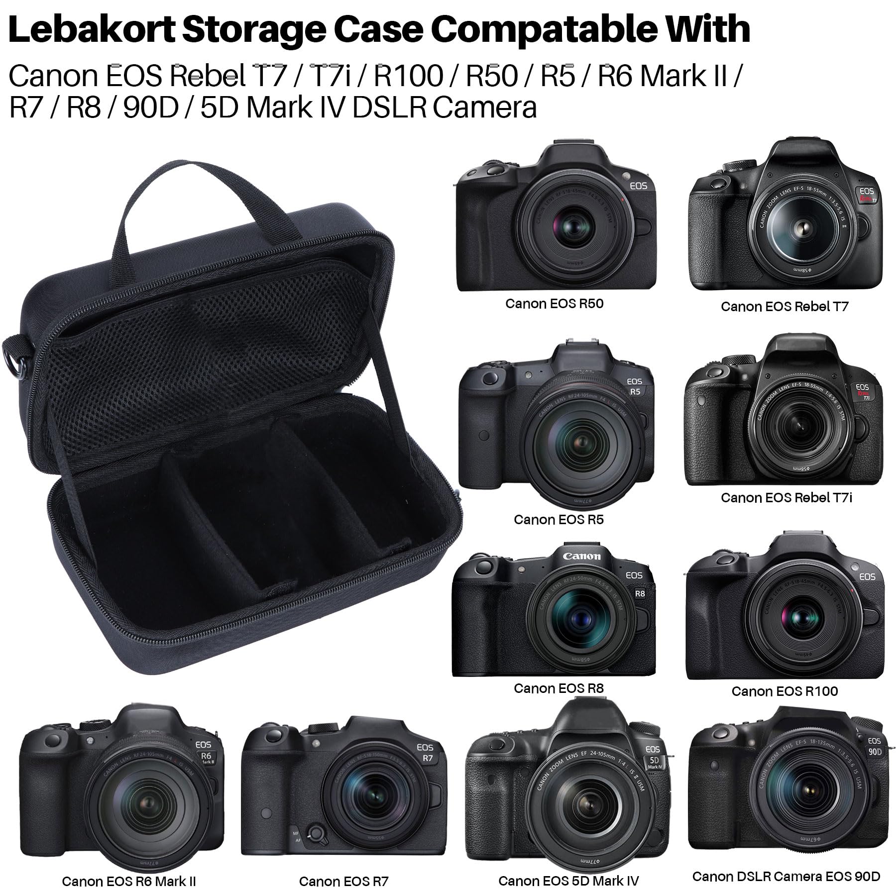 Lebakort Dur Étui Housse Cas Compatible avec Canon EOS 2000D / 800D / R100 / R50 / R5 / R6 Mark II / R7 / R8 / 90D / 5D Mark IV Appareil Photo