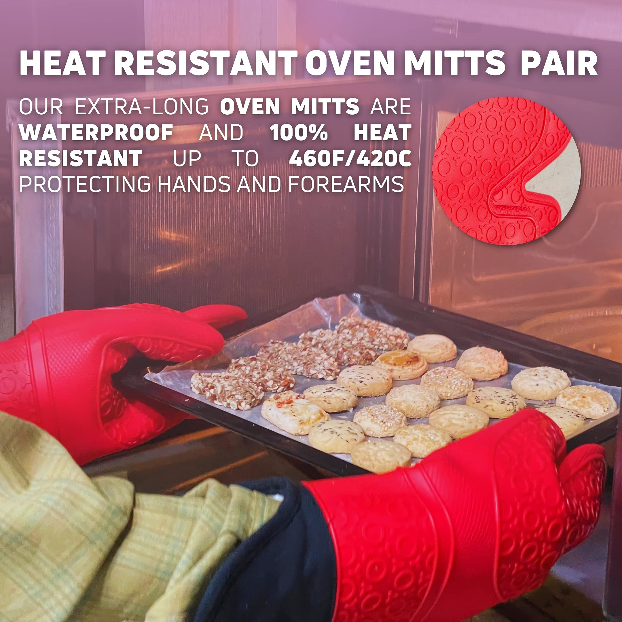 Oven Mitts Made of Silicon Heat Resistant Material, Oven Gloves for Cooking, Cooking Gloves are Heat Resistant Gloves, Silicon Oven Mitts are Good for Baking, BBQ, Grilling and Welding
