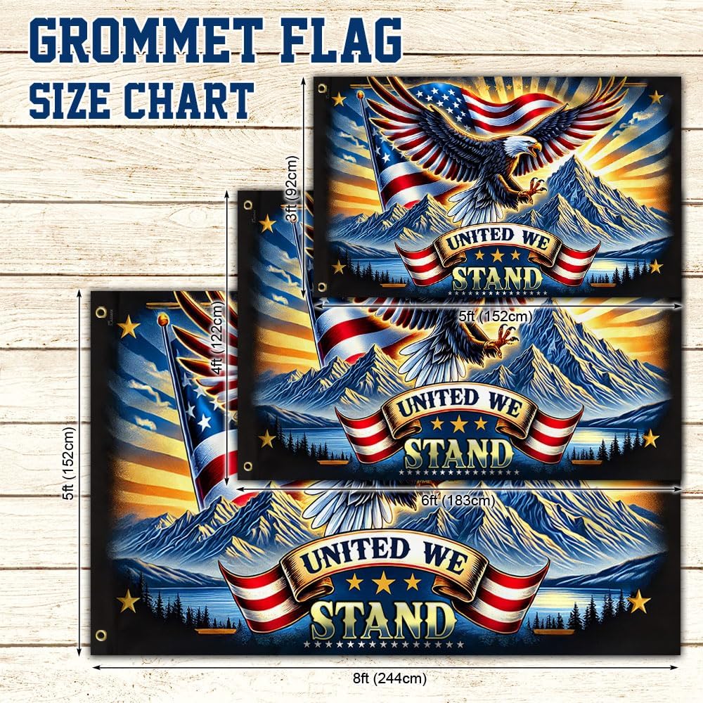 American Flag-United We Stand Eagle Patriotism Grommet Flag TQN4159GF, 3x5 ft., With Flagpole Mounting Rings-USA Flags Premium Polyester-Decorative Indoor Outdoor Flag