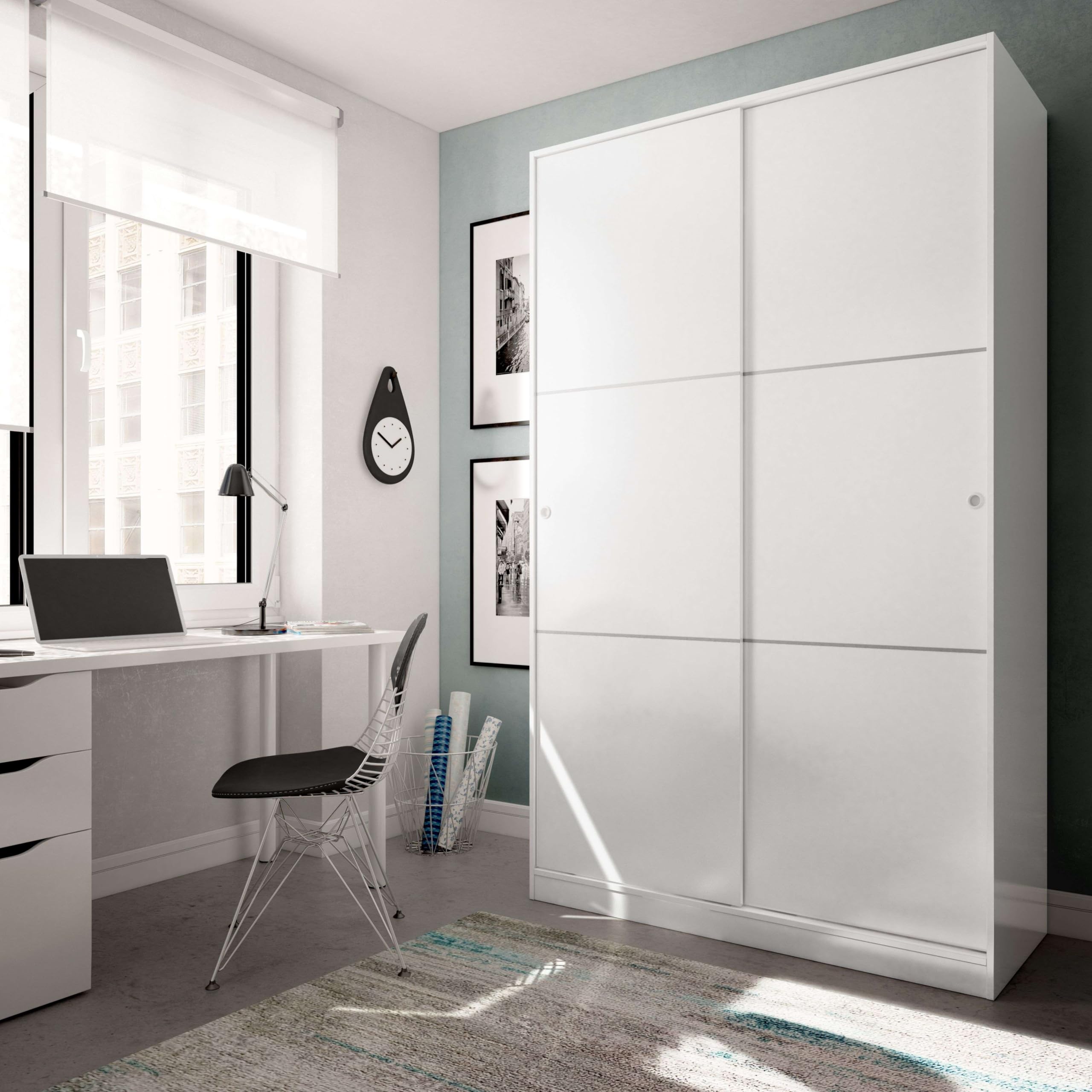 Miroytengo Armario Dormitorio Estilo Moderno en Blanco Brillo con 2 Puertas Correderas y Organizadores Internos 120x200 cm