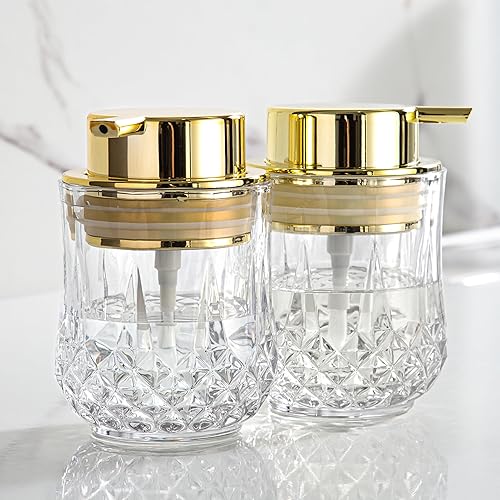 Juego de 2 dispensadores de jabón de vidrio Glod para baño, dispensador de jabón líquido para manos, moderno dispensador de jabón para el hogar para