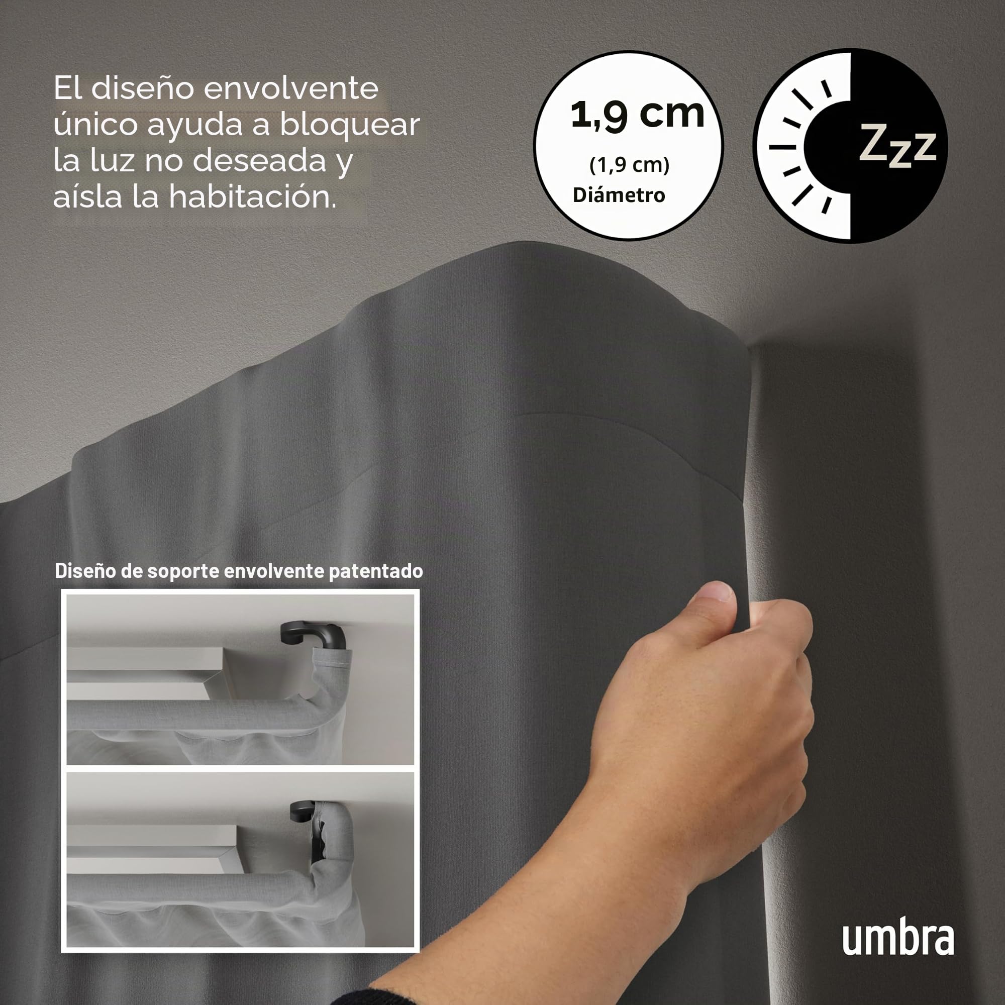Umbra Moderna barra de cortina individual, color negro