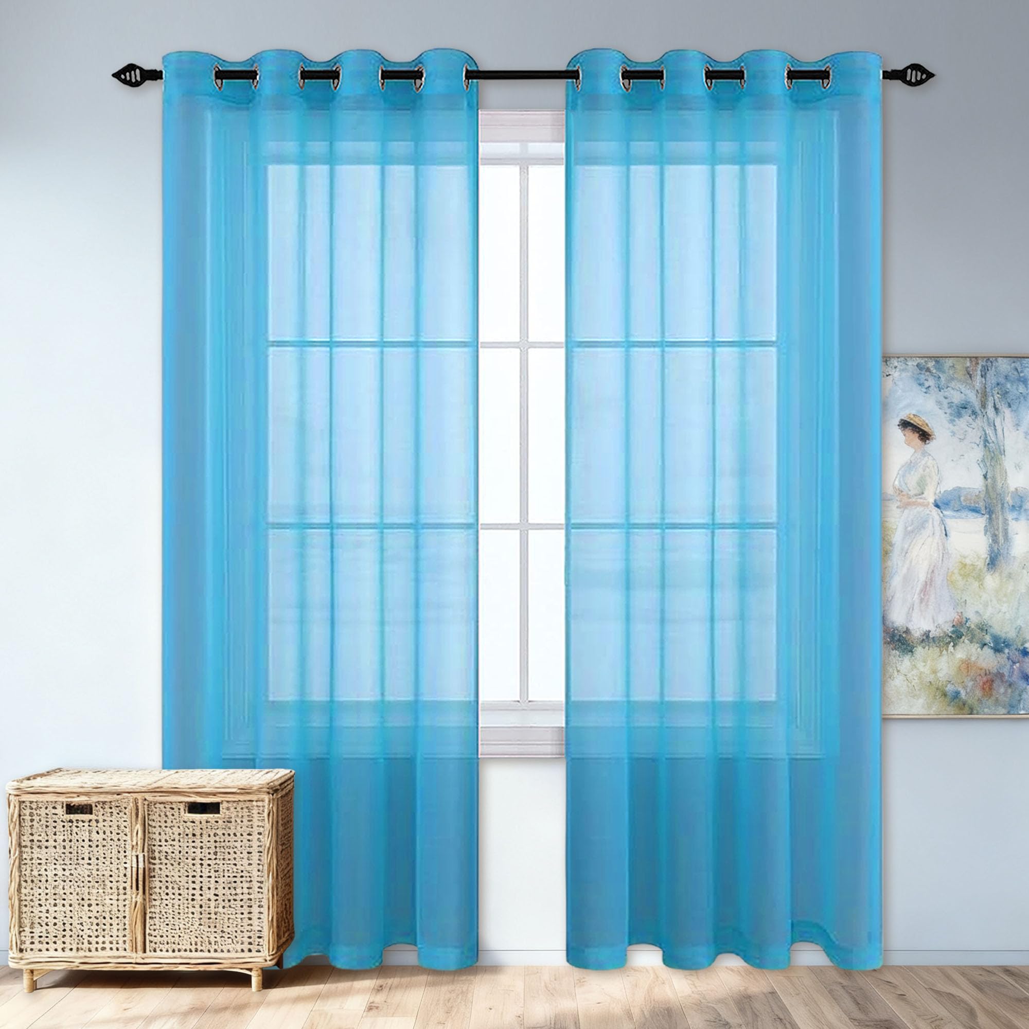 Voile élégant décoration maison bleu ciel 335x270 cm pour une ambiance salon cosy