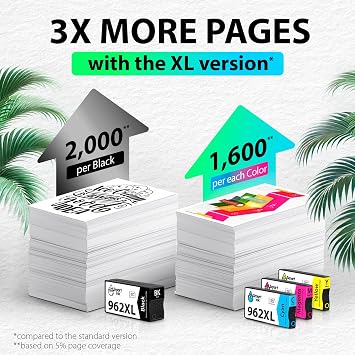 Smart Ink Remanufactured Ink Cartridges Replacement for HP 962XL 962 XL Combo Pack (962XL Black, Cyan, Magenta, Yellow) to use with OfficeJet Pro 9015e 9018e 9025e 9012e 9015 9010 9012 9018 9020 9025
