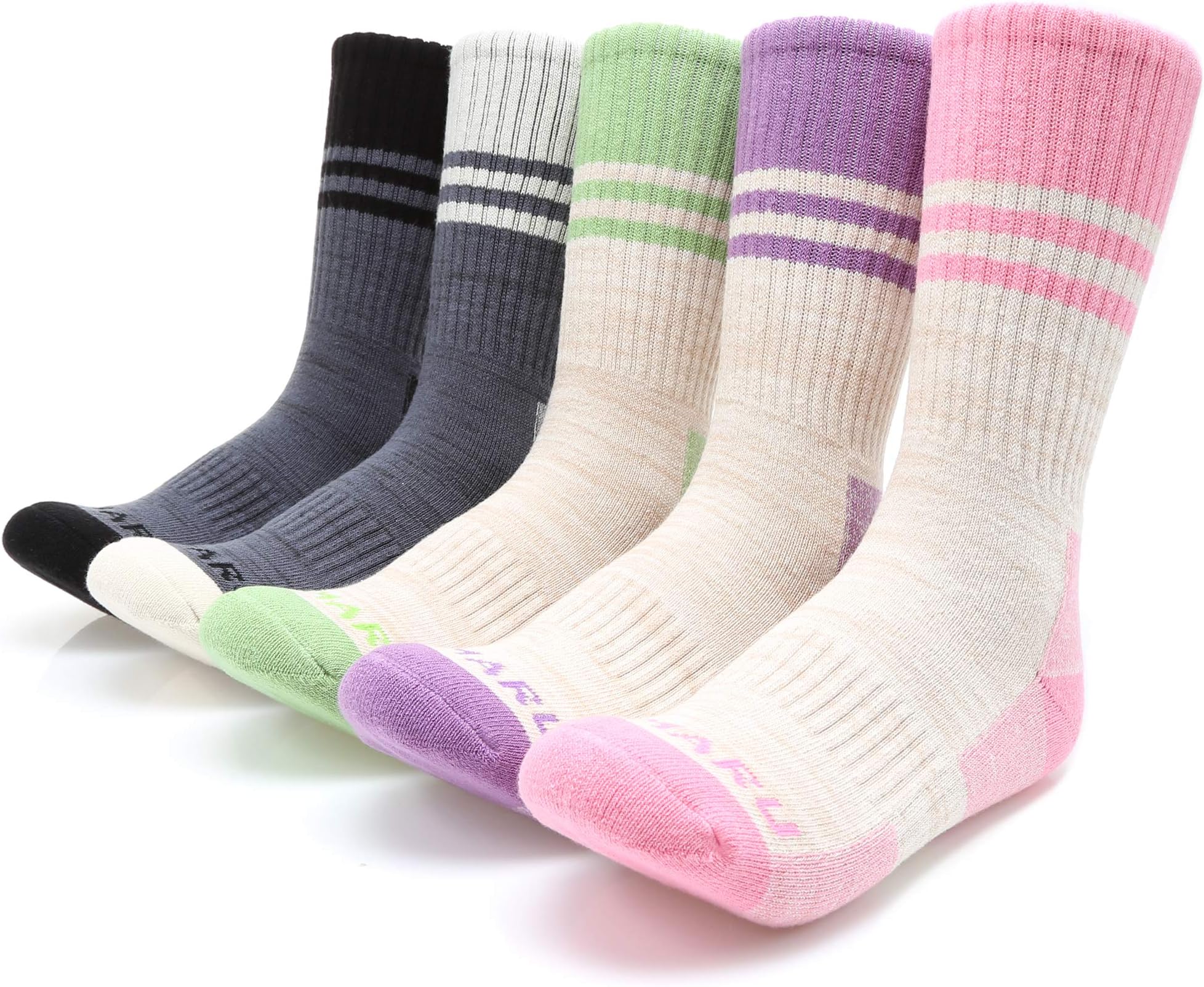 MIRMARUWomen's 5 Pairs Hiking Socks- Moisture Wicking Outdoor Athletic Sports Cushion Crew Socks