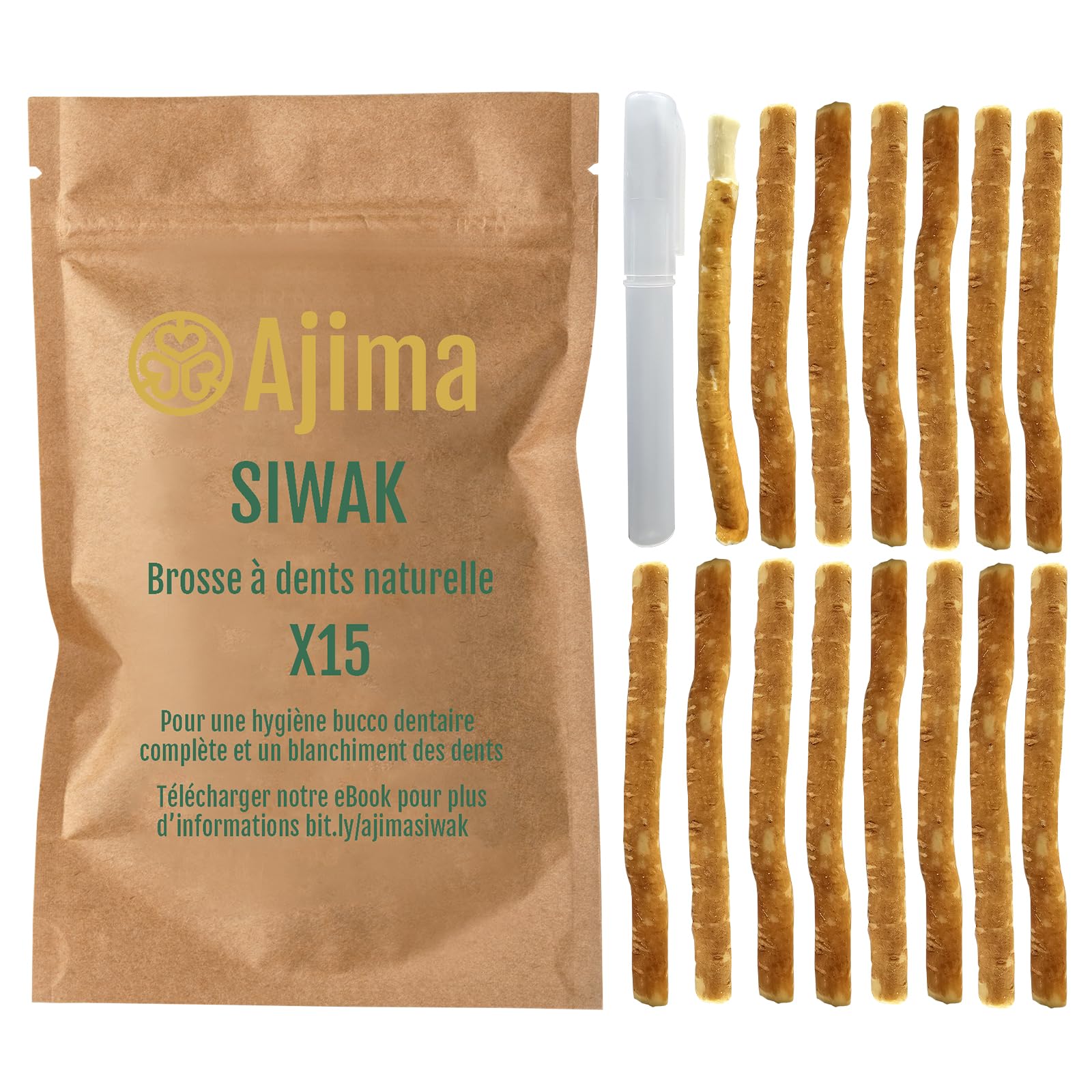 Siwak Naturel 15X + Étui OFFERT* Miswak Brosse à Dents Naturelle en bois d'Araq Blanchiment Dentaire et Fraîcheur Nettoyante et Désinfectante - Zéro déchet Biodégradable