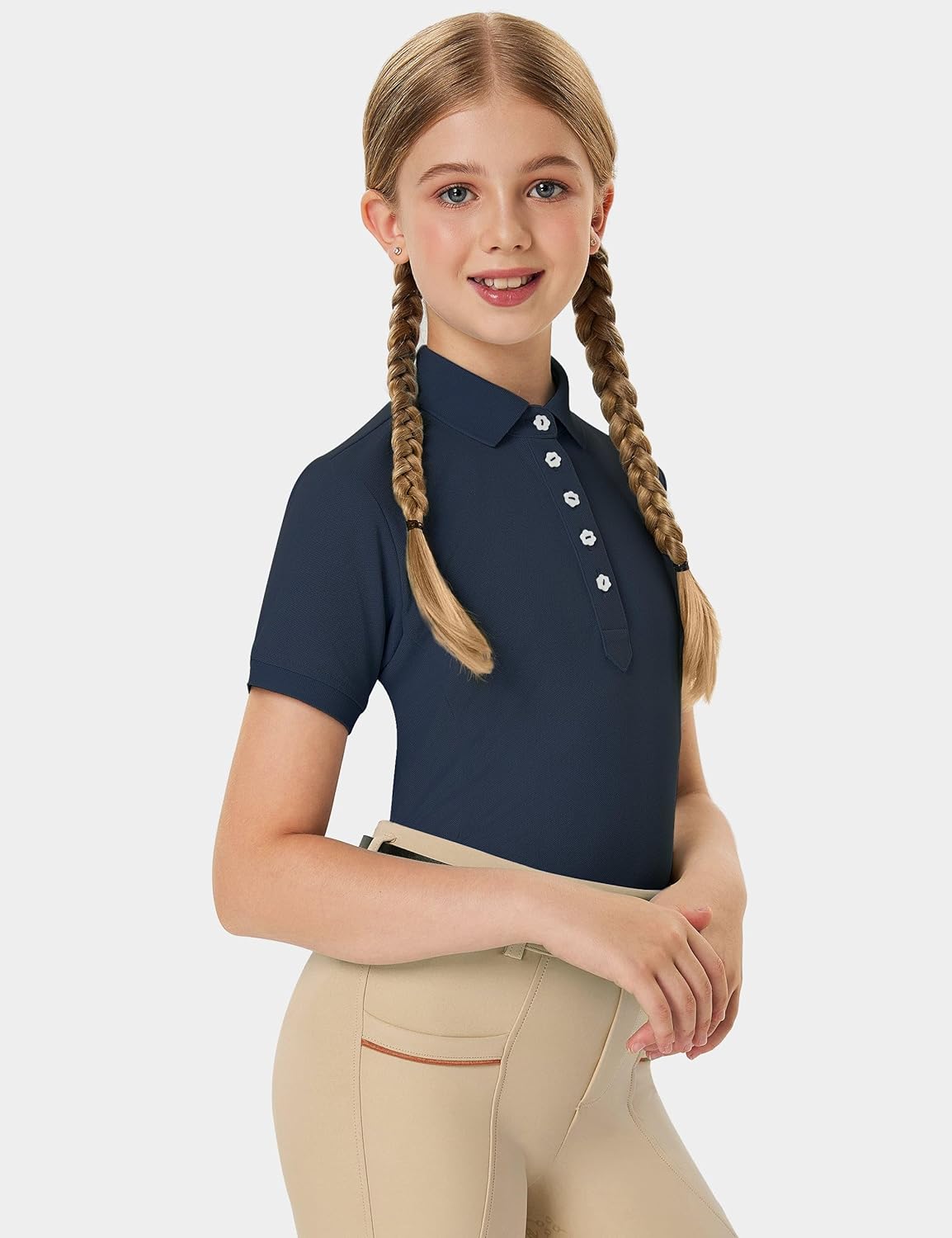 FitsT4 Sports Girls Equestrian Shirt Short Sleeve Horse Riding Polo Shirts Button UP Horseback Show Shirt - Image 2