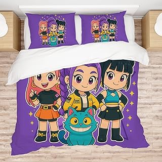 Allenjoy Cute Anime Purple Korean Hunter Comforter Set with 2 Pillowcase...