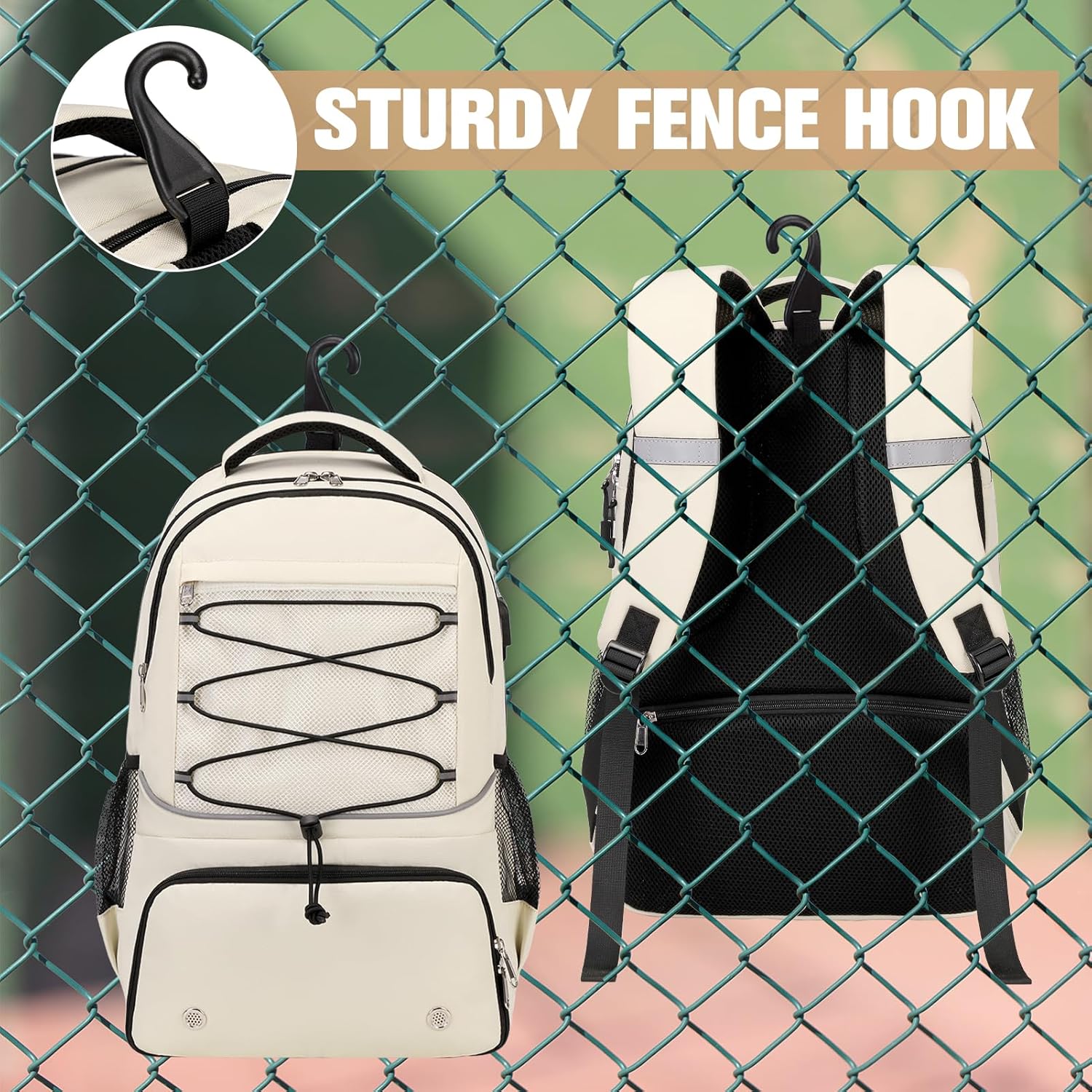 Bevalsa Pickleball Bag for Women Men Teens, Tennis Bag with Shoe Compartment, Multifunctional Sports Padel Racket Bag Badminton Backpack Fits 4 Rackets with Fence Hook - Image 4