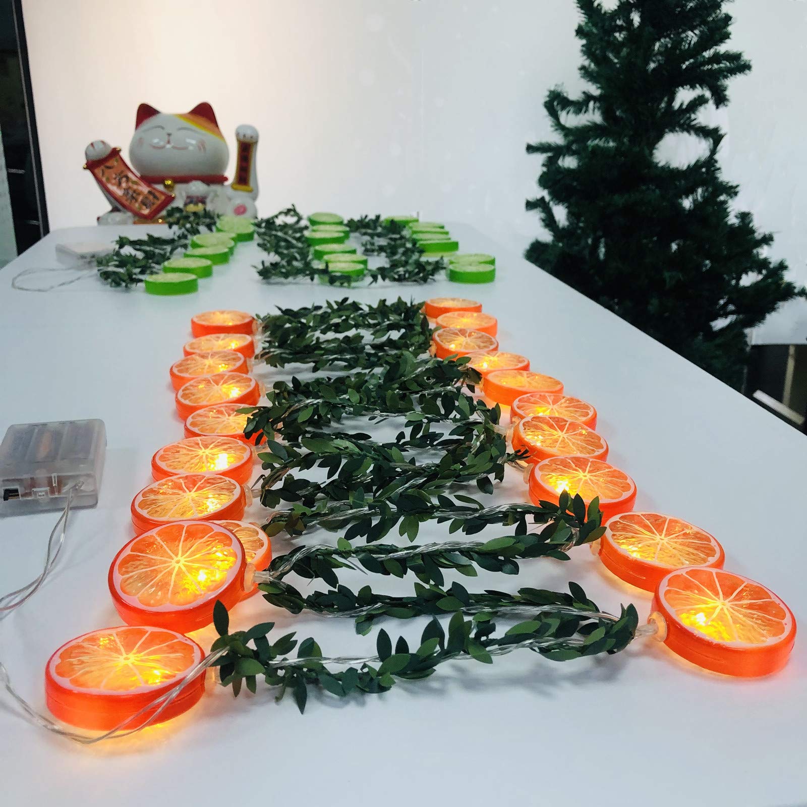 Riaxuebiy Orange Lemon Slice With Leaf Artificiel Fruit Lemon Slice Leaves String Lights Rope Fairy Night 80Led Lamp Battery Powered For Christmas Holiday Party Decoration (, 10M/80Led)