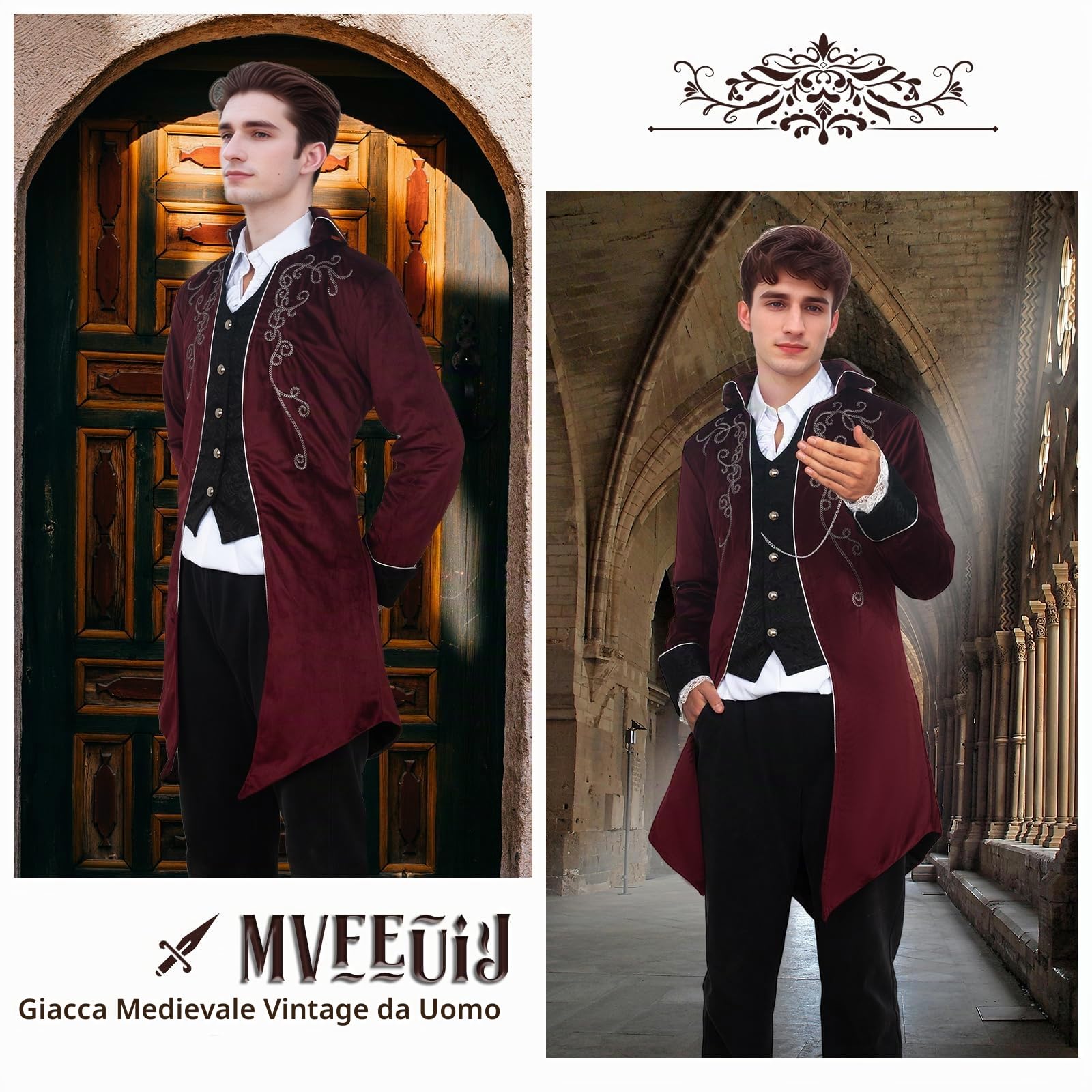Cappotto vintage gotico da uomo, giacca steampunk medievale, vittoriano, rinascimentale, retrò, vintage, ricamo, per feste di Halloween, cosplay, pirata, vampiro, costumi per adulti