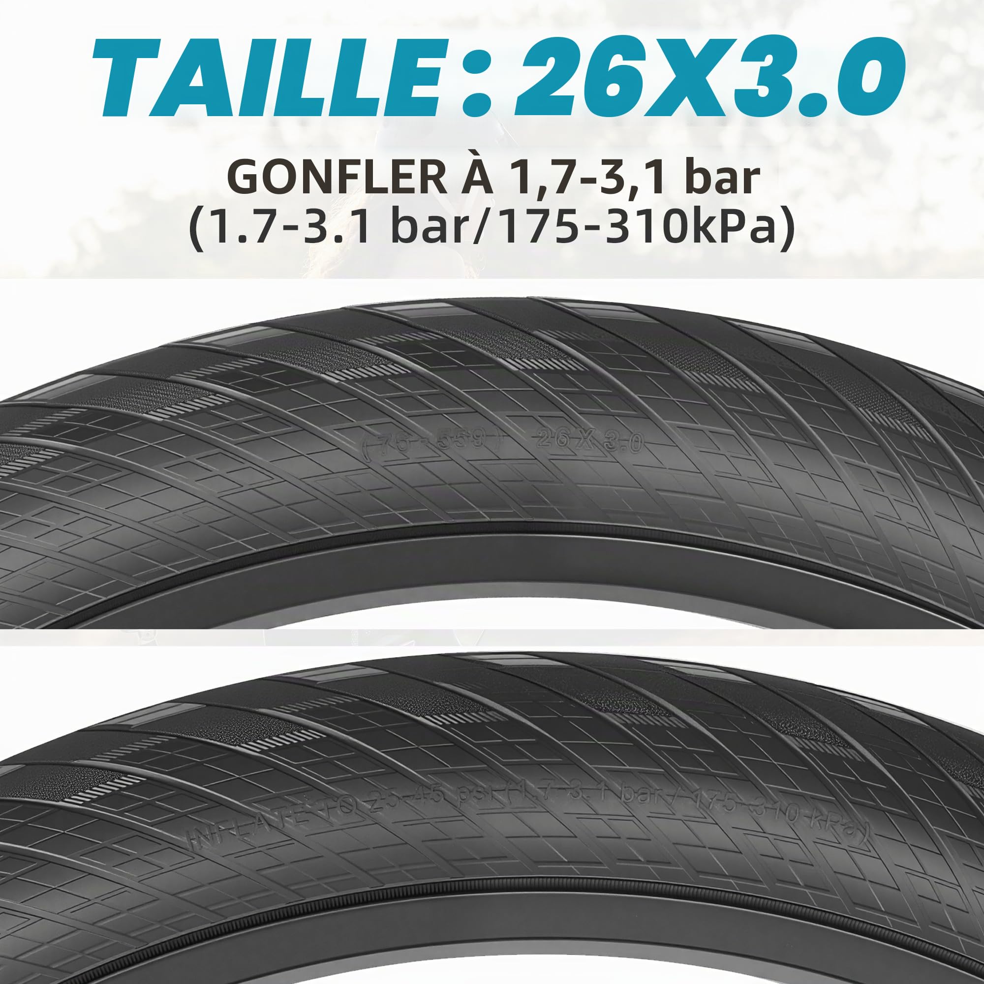 ZUKKA Pneu de vélo 20/24/26" Fat Tire 20/24/26 x 3,0 Pouces pour vélo électrique, VTT, vélo de Montagne, Pneu de Neige Heavy Duty Haute Performance résistant à l'usure