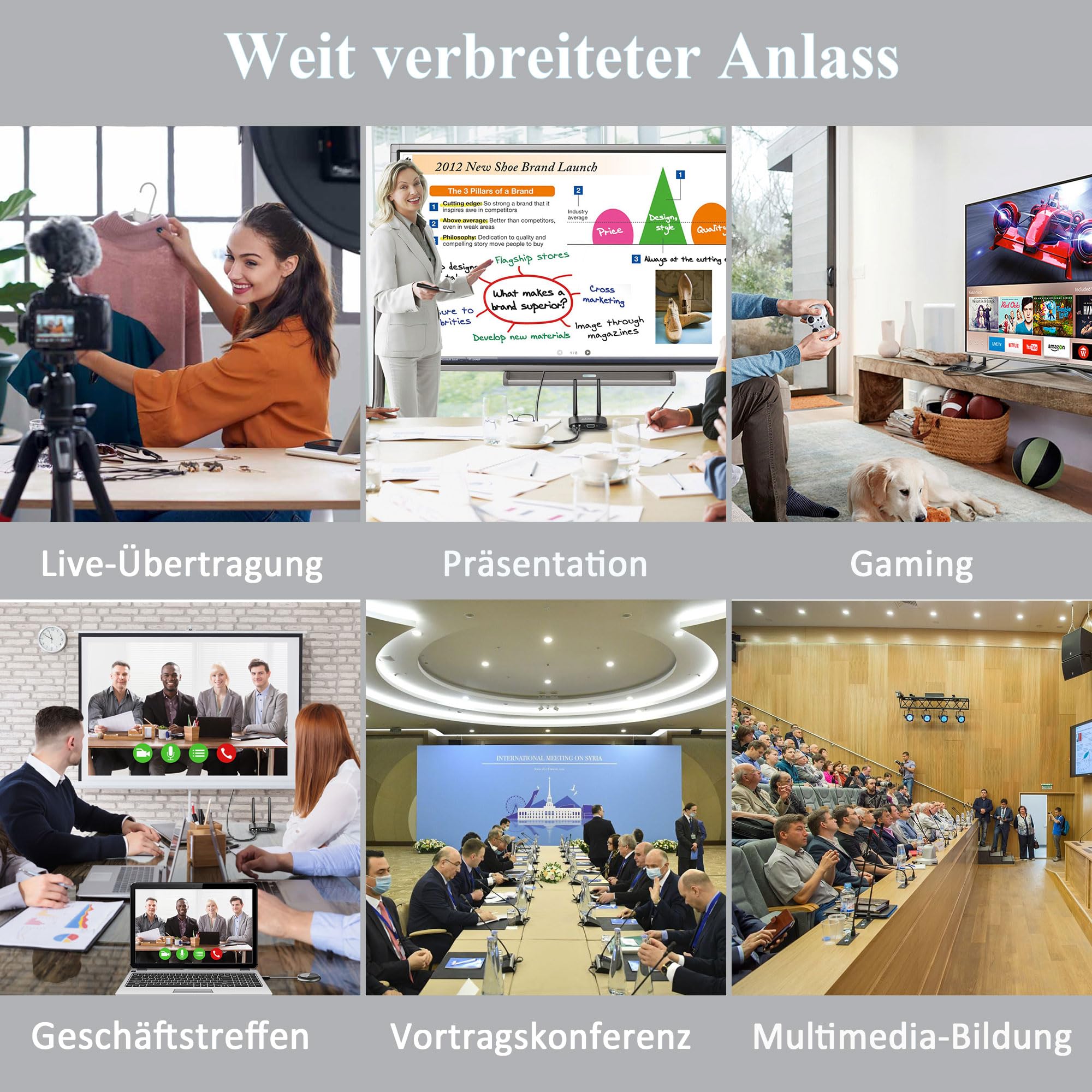 Wireless HDMI, Wireless HDMI Transmitter & Receiver, 5G/4K-Ausgang HDMII/VGA Dual Screen Cast Video/Audio von Laptop/PC/Kamera/Kabelbox auf HDTV/Projektor/Monitor, TikTok/YouTube/Netfix,165FT/50M,Rot