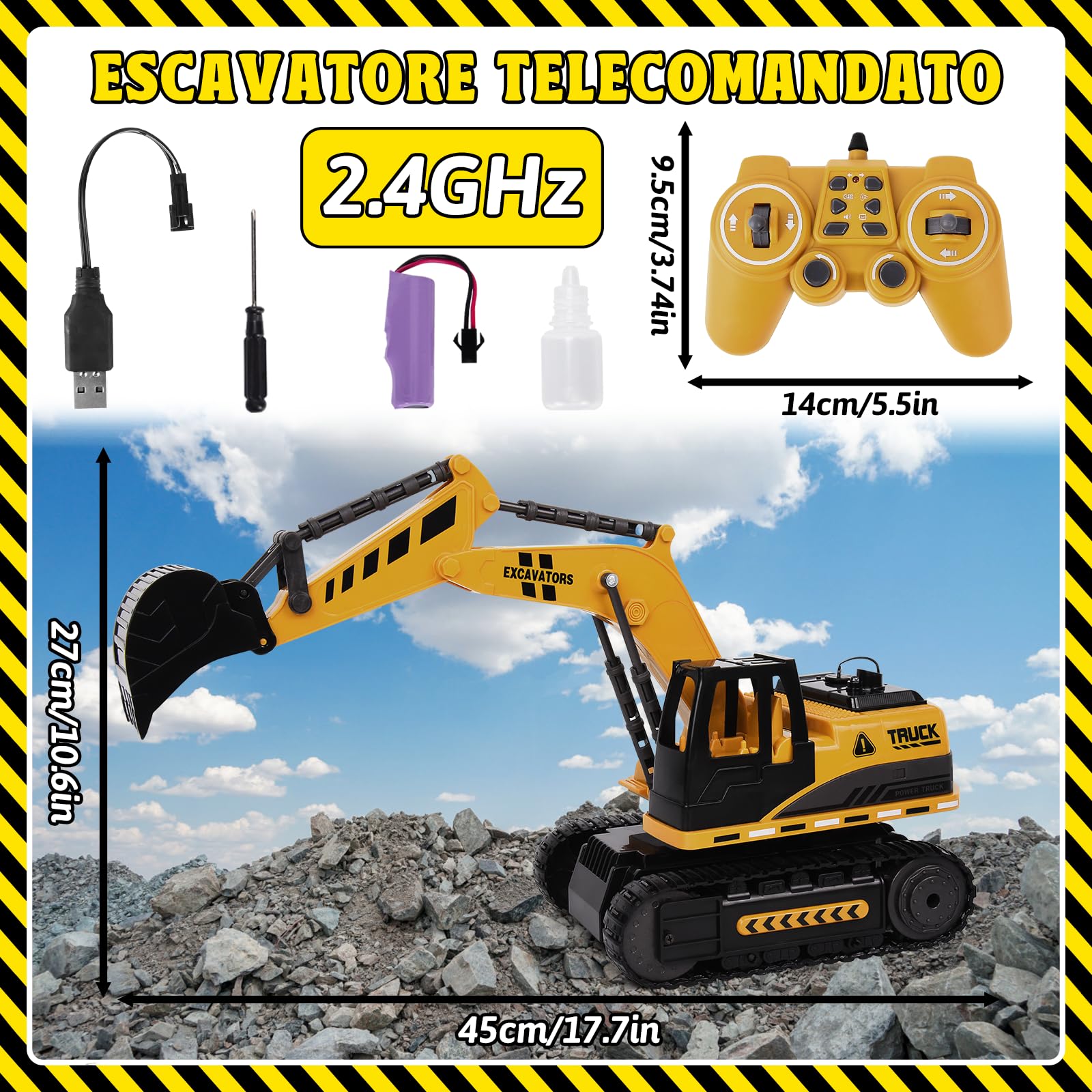 FORMIZON Escavatore Radiocomandato per Bambini, 12 Canale Escavatore Giocattolo con Nebulizzazione, 1:12 Camion da Costruzione Telecomandati con Luci e Suoni, Regalo per Bambini 6+ Anni