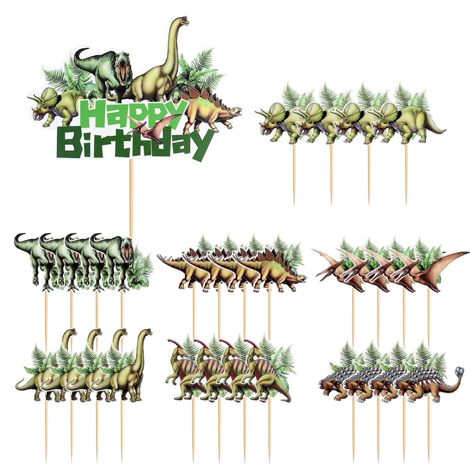 MXGHWG 32 Pieces Of Dinosaur Placards, Forest Dinosaur Cake Decoration, Dessert Top Plug-In