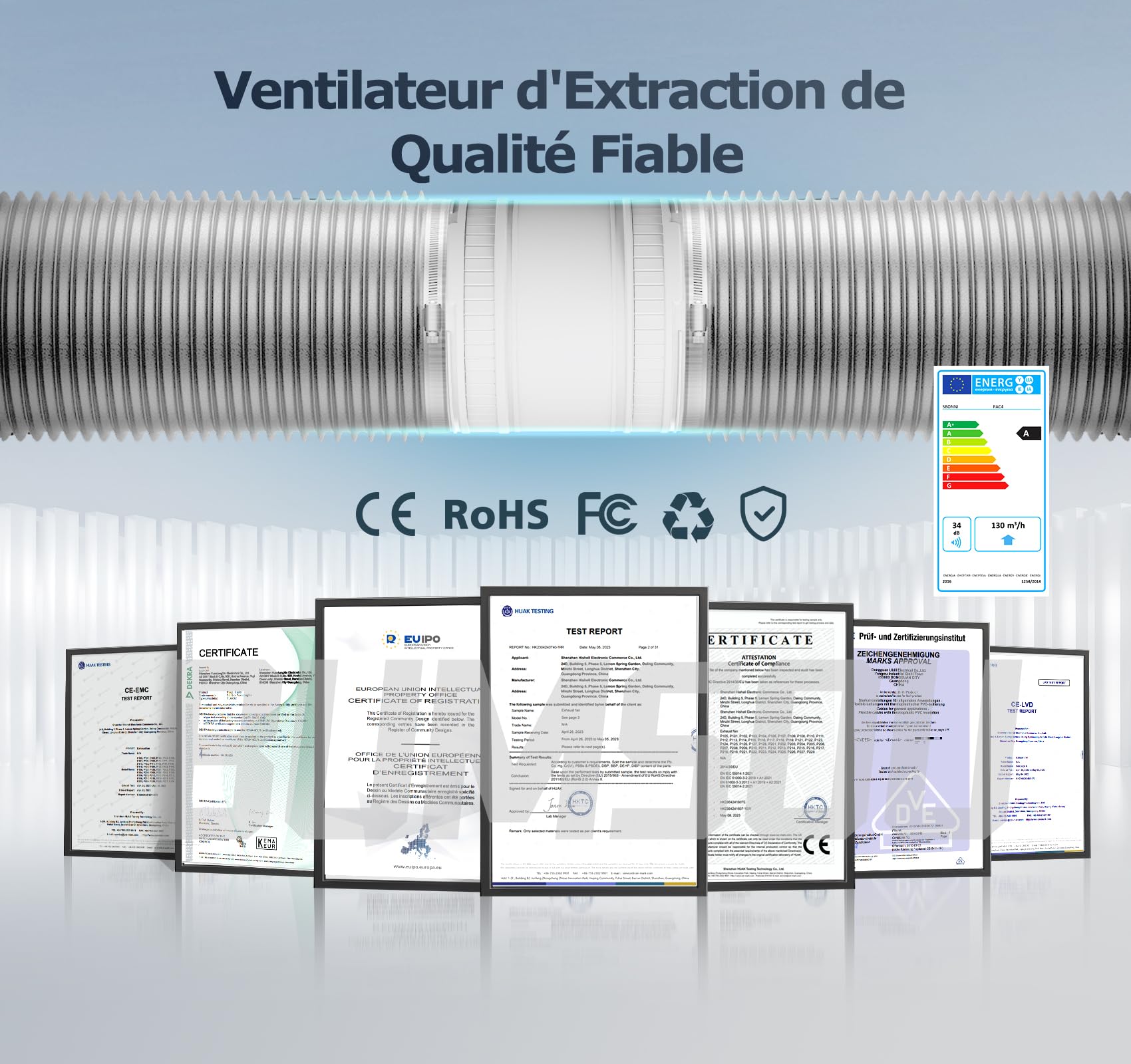 Extracteur d'Air 100 mm à Vitesse Réglable, Compact Ventilateur Silencieux et Puissant, Aérateur d Air avec Protection Contre la Surchauffe, VMC Salle de Bain Cave Garage Tente
