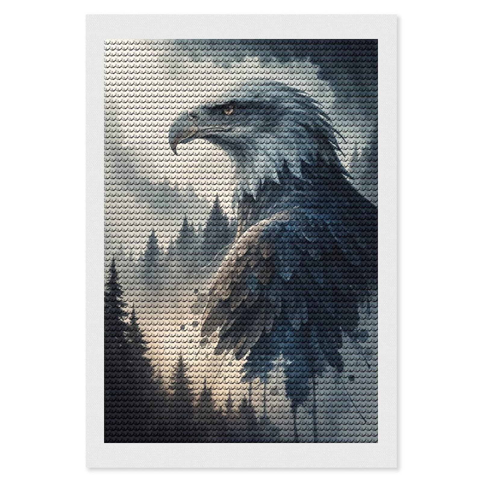 Junmoney Majestic Eagle in Misty Forest Diamond Painting Set 8"x12", Sparkling Round Gems, Decorate Your Room, Fun Craft Experience, Modern Decor
