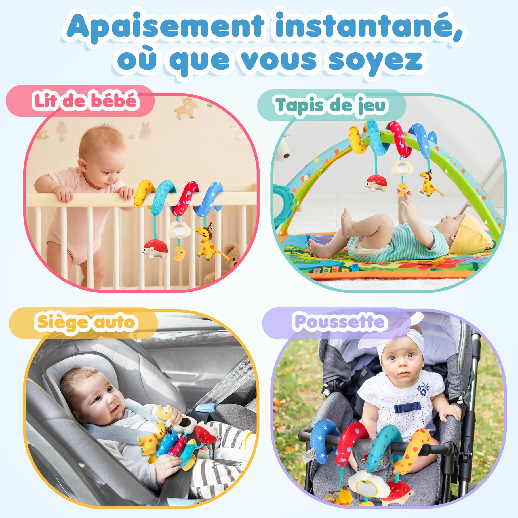 URMYWO Spirale d'Activité Bébé - Arche d'Éveil avec Jouet Sensoriel aux Contrastes Noir et Blanc, à Accrocher sur la Poussette, Le Lit ou Le Siège Auto pour Stimuler la Motricité - Idéal 0-6 Mois