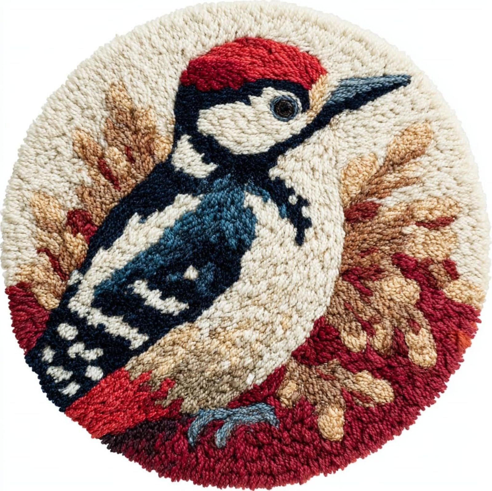 WallustrioaW DIY Latch Hook Rug Kits for Beginners Adults,Woodpeckers,Latch Hook Rug Kits Carpet Making Crafts DIY Craft Gifts,50x50cm