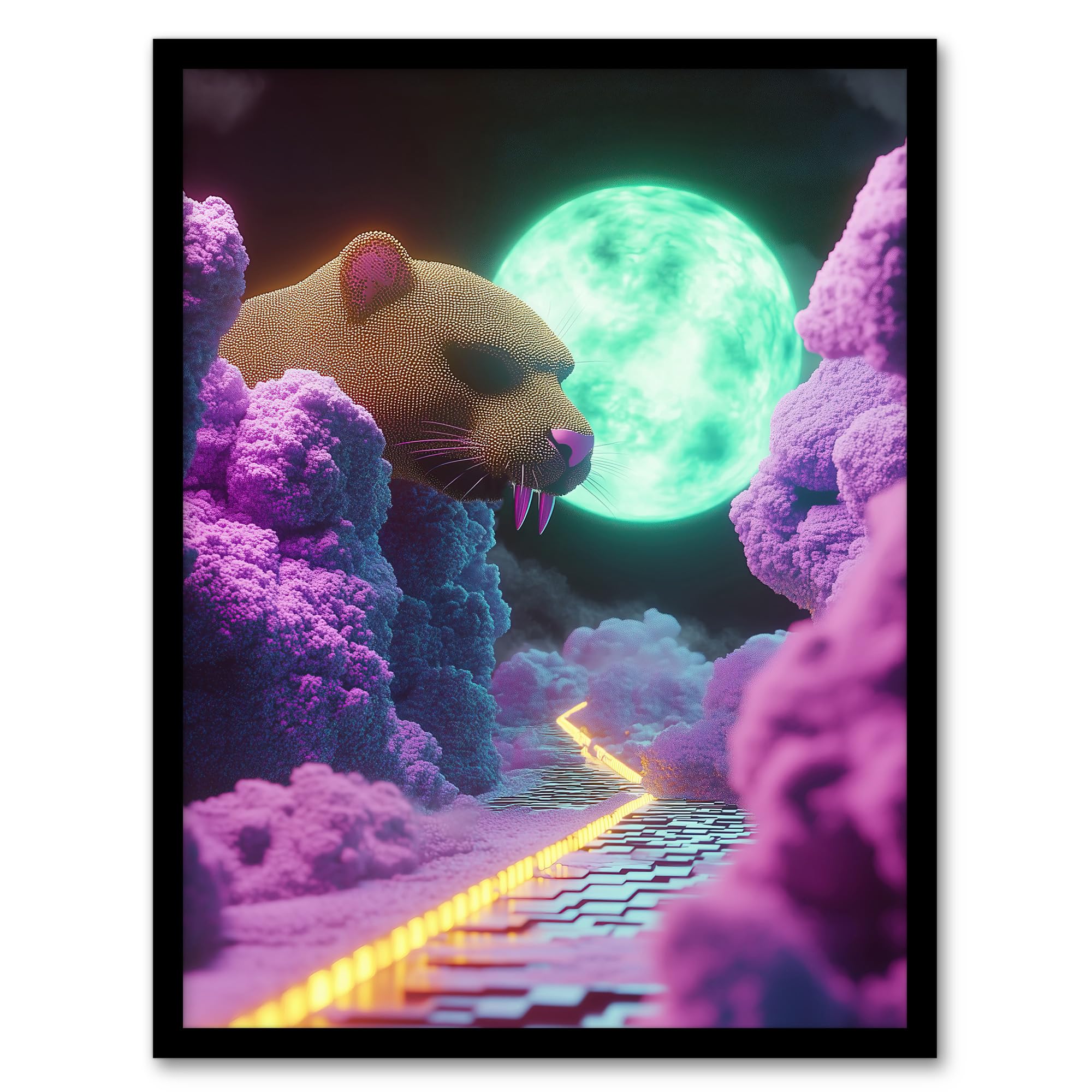 Sci Fi Fantasy Landscape Rat Neon Moon Framed Art Print - Artery8 - Pink - A4