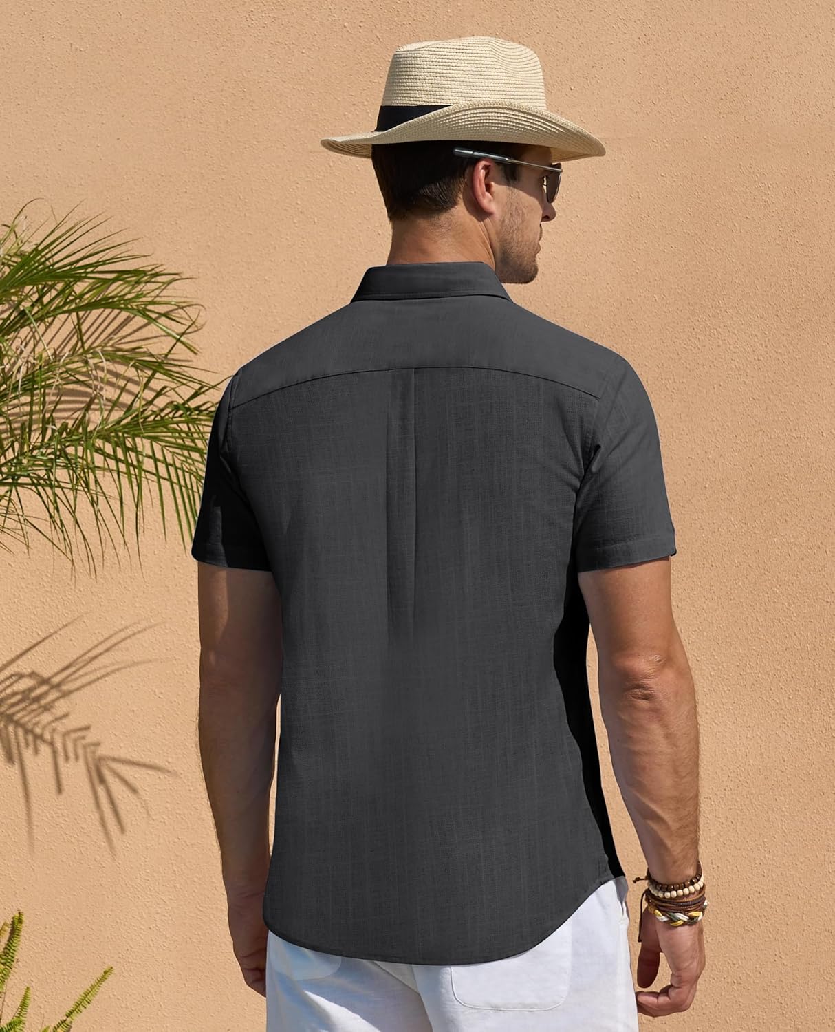 DEMEANOR Linen Shirts for Men Short Sleeve Button Down Shirts Summer Beach Casual Linen Button Up Shirt Vacation Wedding - Image 4