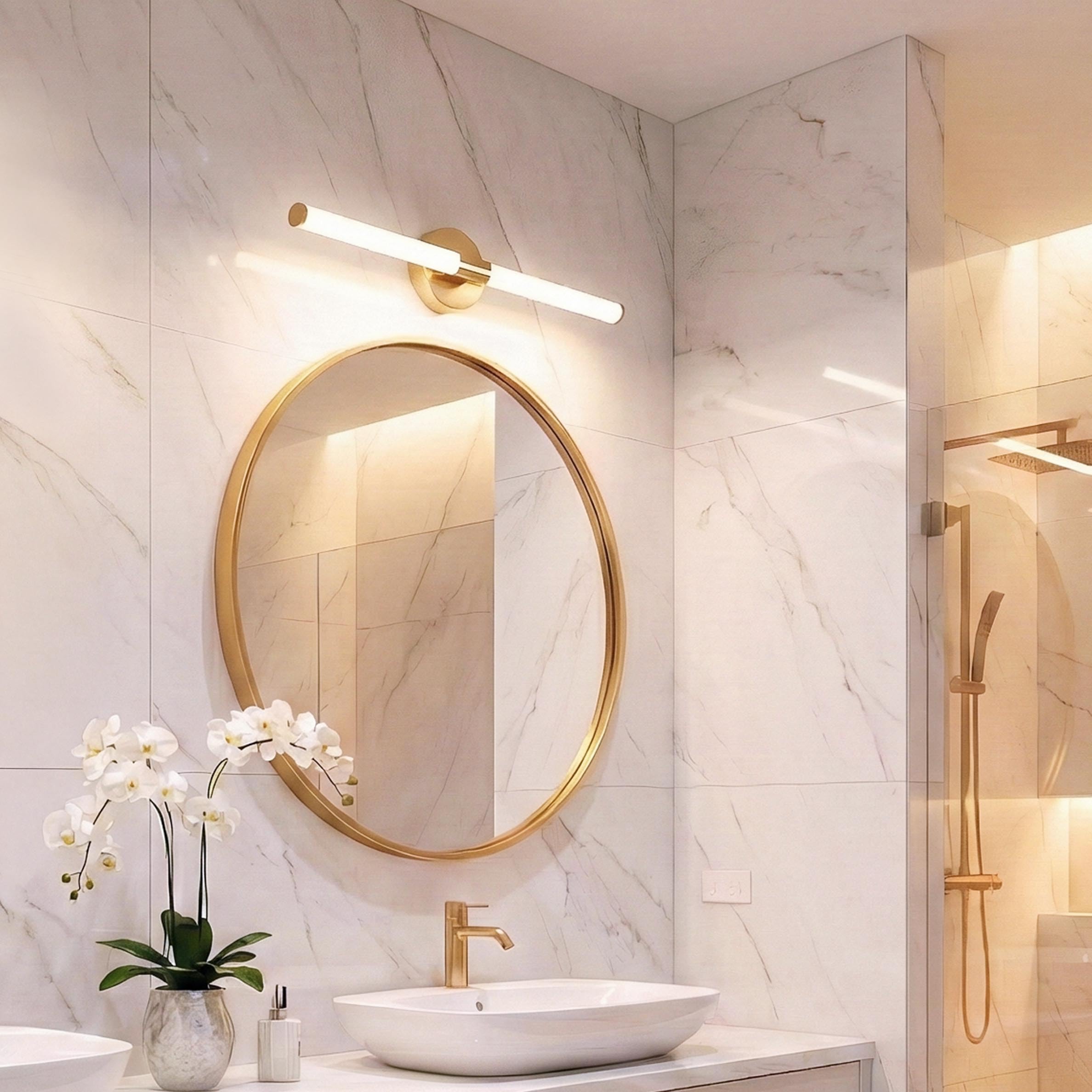 Applique miroir LED salle de bain or 60 cm – 8W – IP44 – Éclairage uniforme au-dessus du miroir – Finition dorée (seule couleur)
