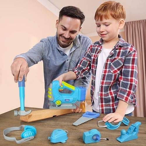 Miniatura 6 de Juego de herramientas para niños - Juego de herramientas para niños pequeños con motosierra de juguete, taladro de juguete eléctrico, herramientas