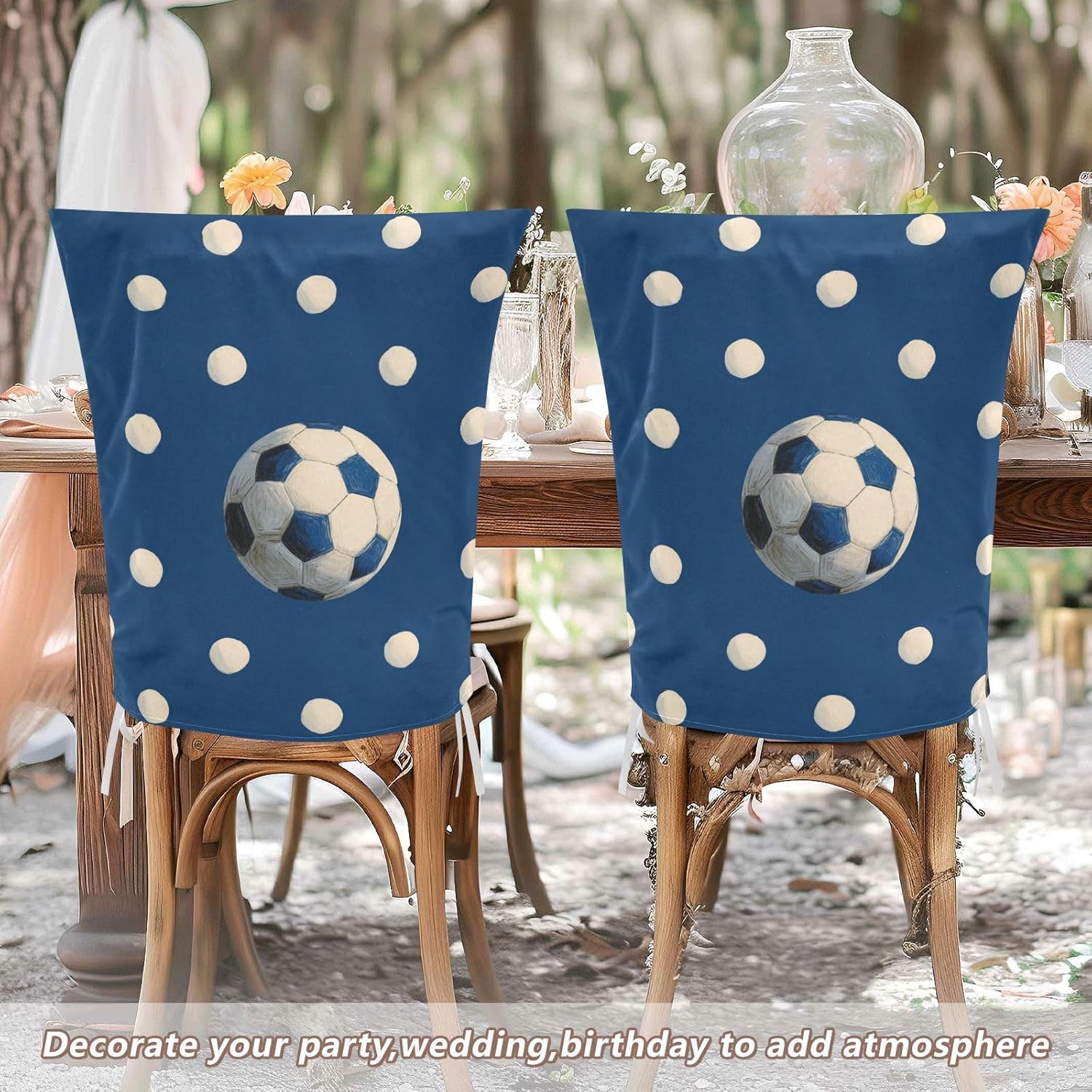 ALAZA Soccer Balls Polka Dots Blue Chair Back Cover Set of 6, Washable Reusable Removable Chair Slipcovers Decorative Chair Cover for Home Kitchen Wedding Party