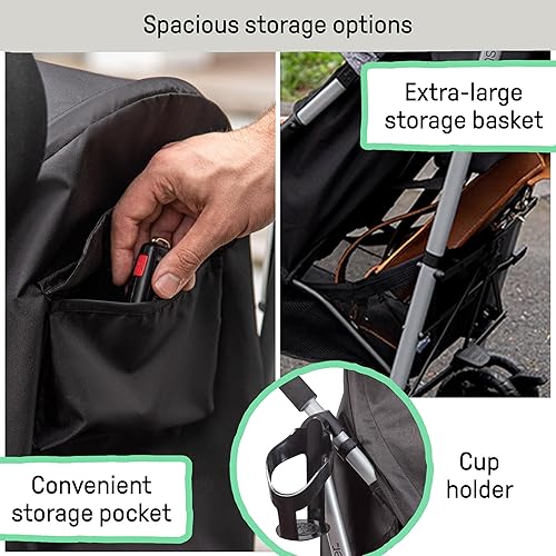 Miniatura 6 de Summer 3Dlite ST - Cochecito de conveniencia negro y gris cochecito ligero con marco de acero área de asiento grande reclinable multiposición cesta