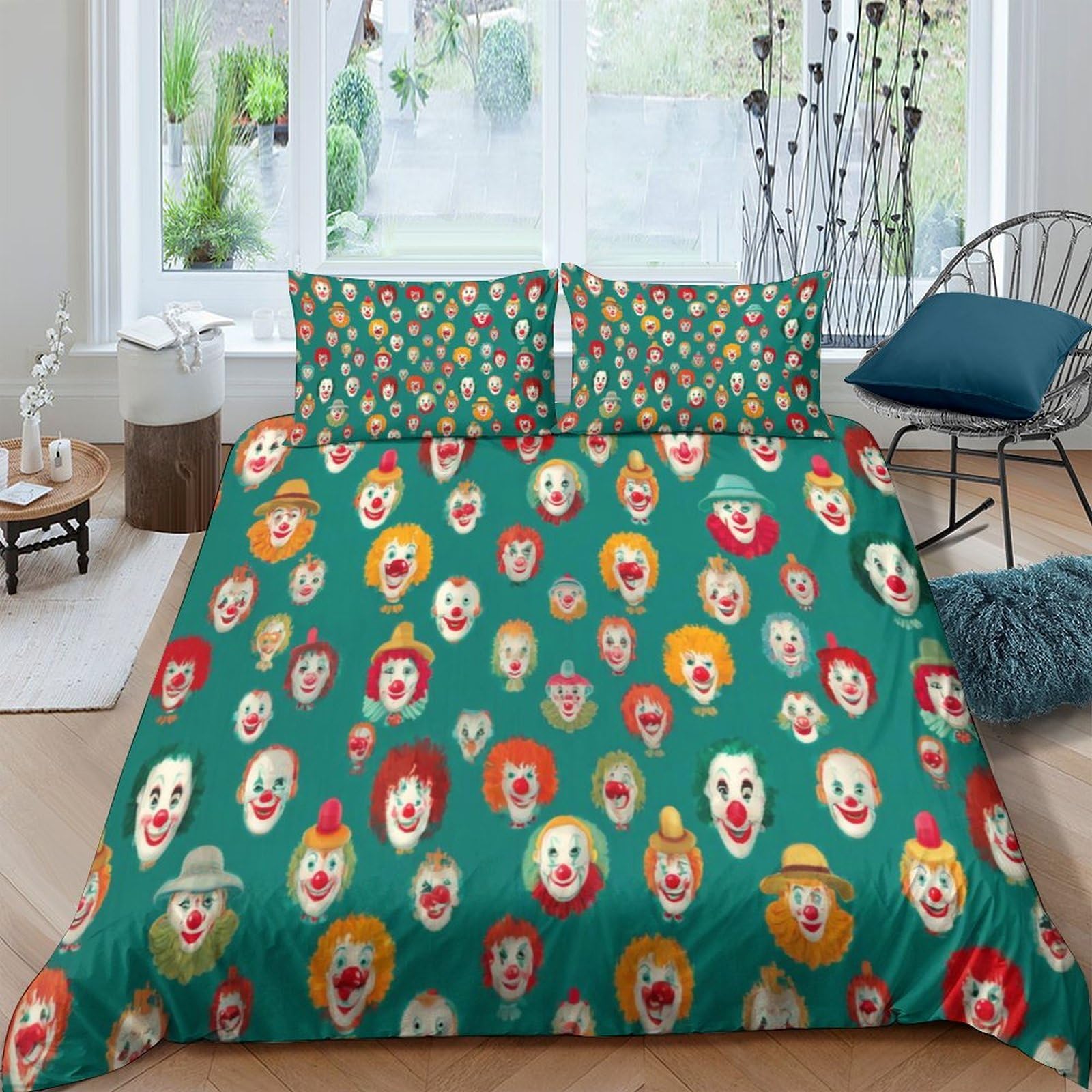 Ctjqhvkz Style-6 3D Printed Clown Face Fitted Sheet Microfiber Soft Green Cartoon Mattress Cover For Bedroom Guest Room Decor Single（135X200cm）