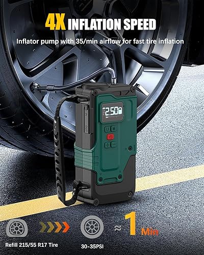 Miniatura 2 de Inflador de neumáticos inalámbrico Compresor de aire portátil - 8000 mAh y 12 V CC de doble potencia, 8 veces más rápido, bomba de aire de 150 PSI