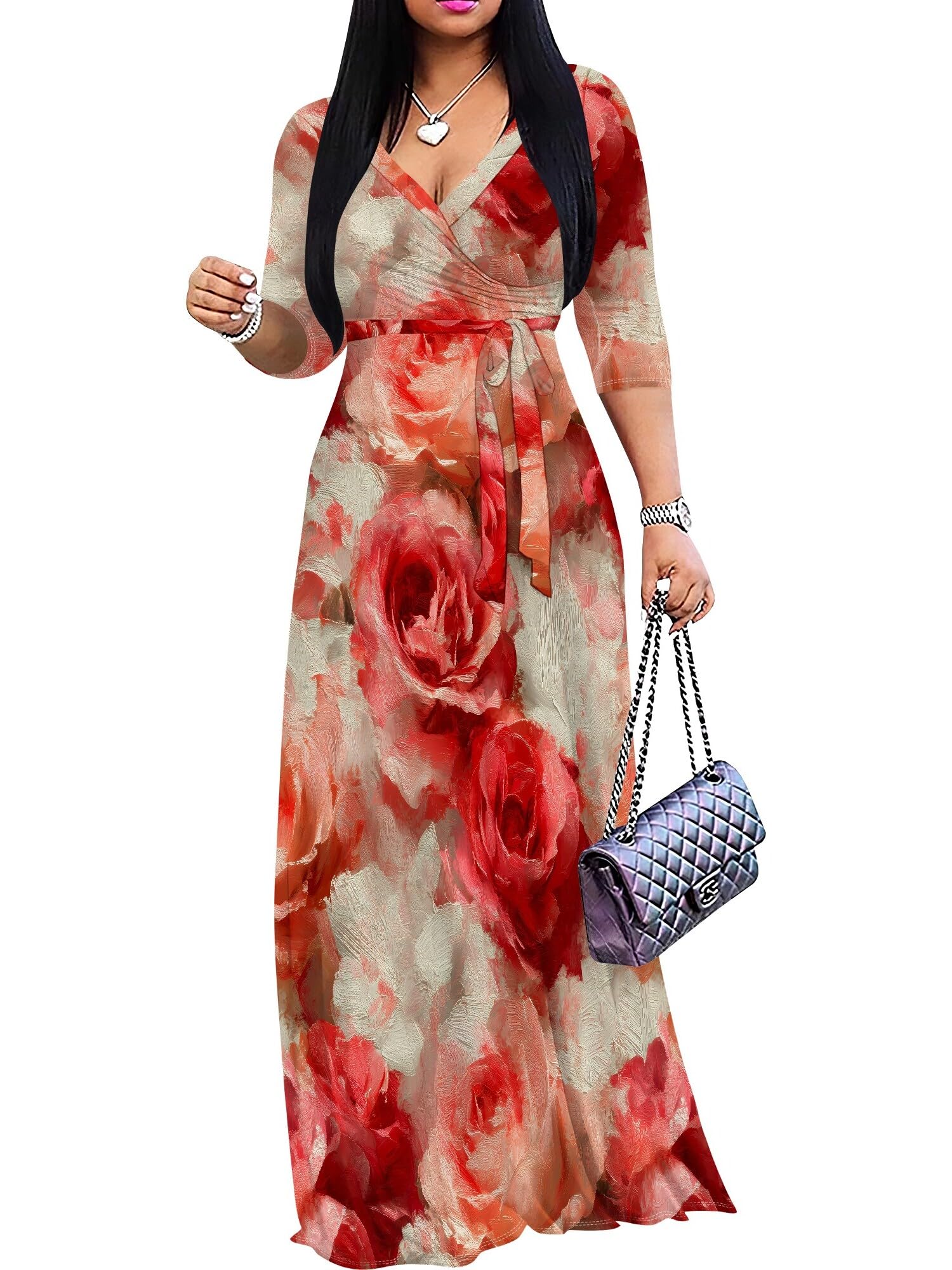 PinkPatty Plus Size Maxi Dress for Women 3/4 Sleeve Casual Long Dress