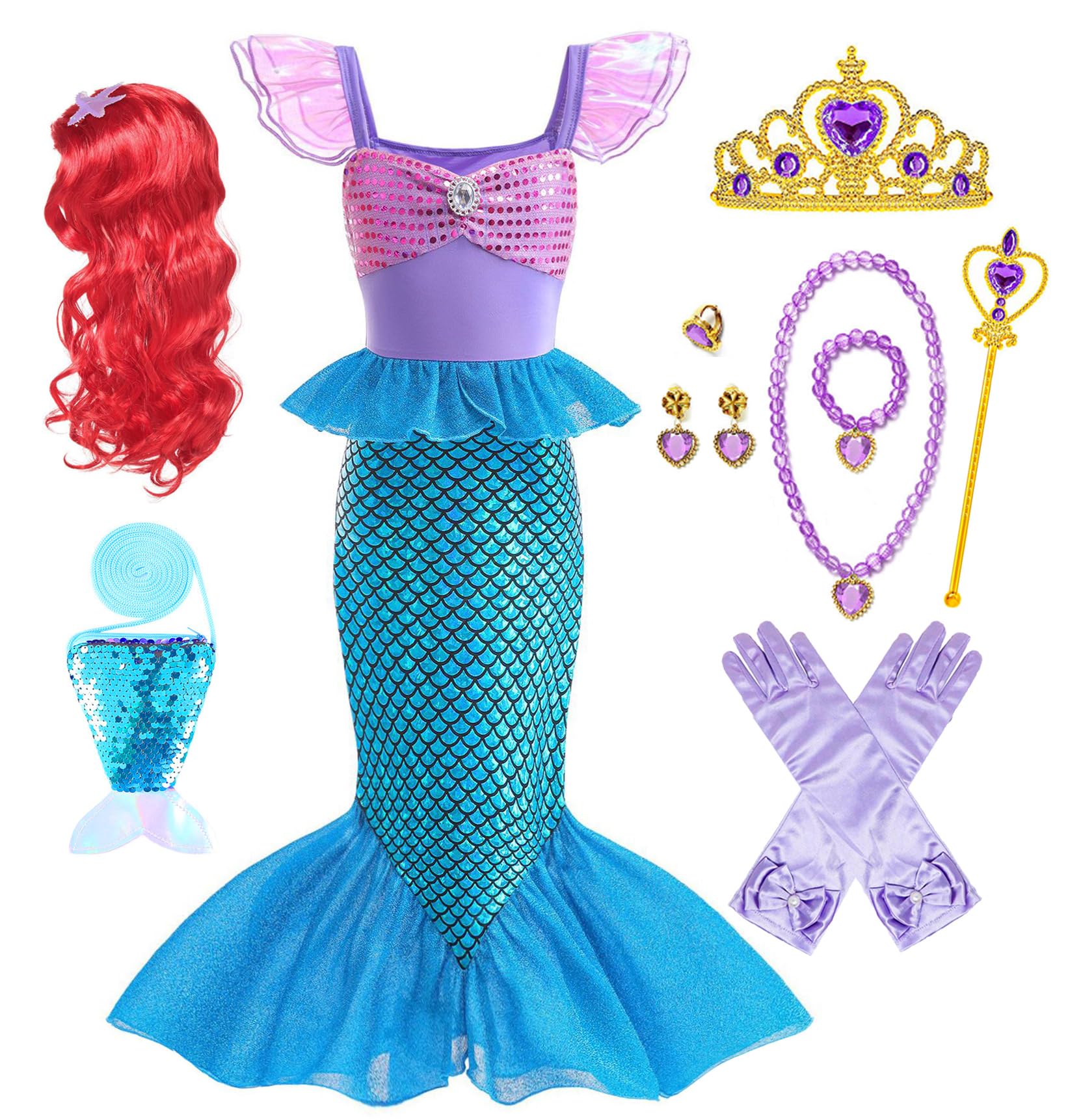 Huutiomys Little Girl Luxury Mermaid Costume Princess Dress for Girls with Accessories
