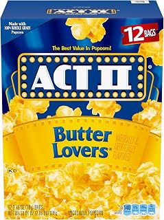 ACT II Butter Lovers Microwave Popcorn, 12 Pack 2.75oz Bags - Buttery Flavor, Whole Grain Snack